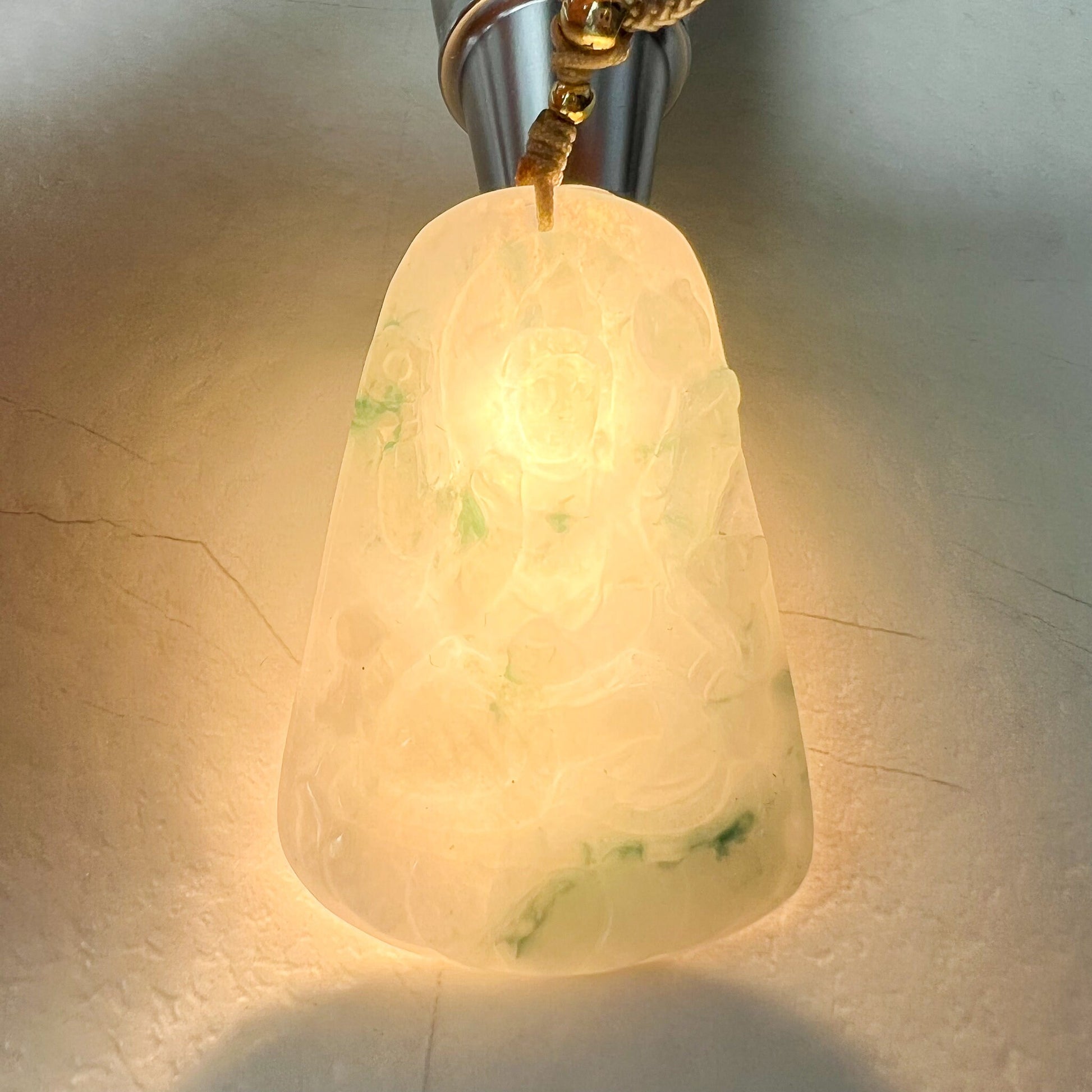 Jadeite Jade Thousand Hand Guan Yin Avalokiteshvara, Quan Am, Icy Green Petaled Jade, Hand Carved Jade Pendant Necklace, YJ-0622-0393627 - AriaDesignCollection