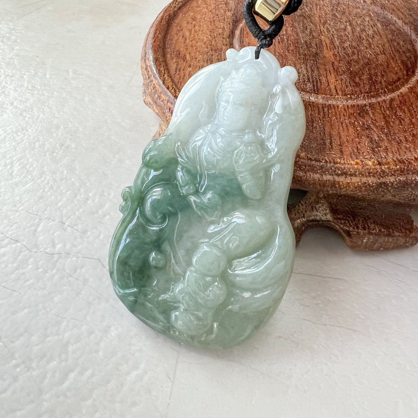 Jadeite Jade Guan Yin Kwan Yin Avalokitesvara Semi-Translucent Carved Pendant Necklace, YJ-0622-0399683 - AriaDesignCollection