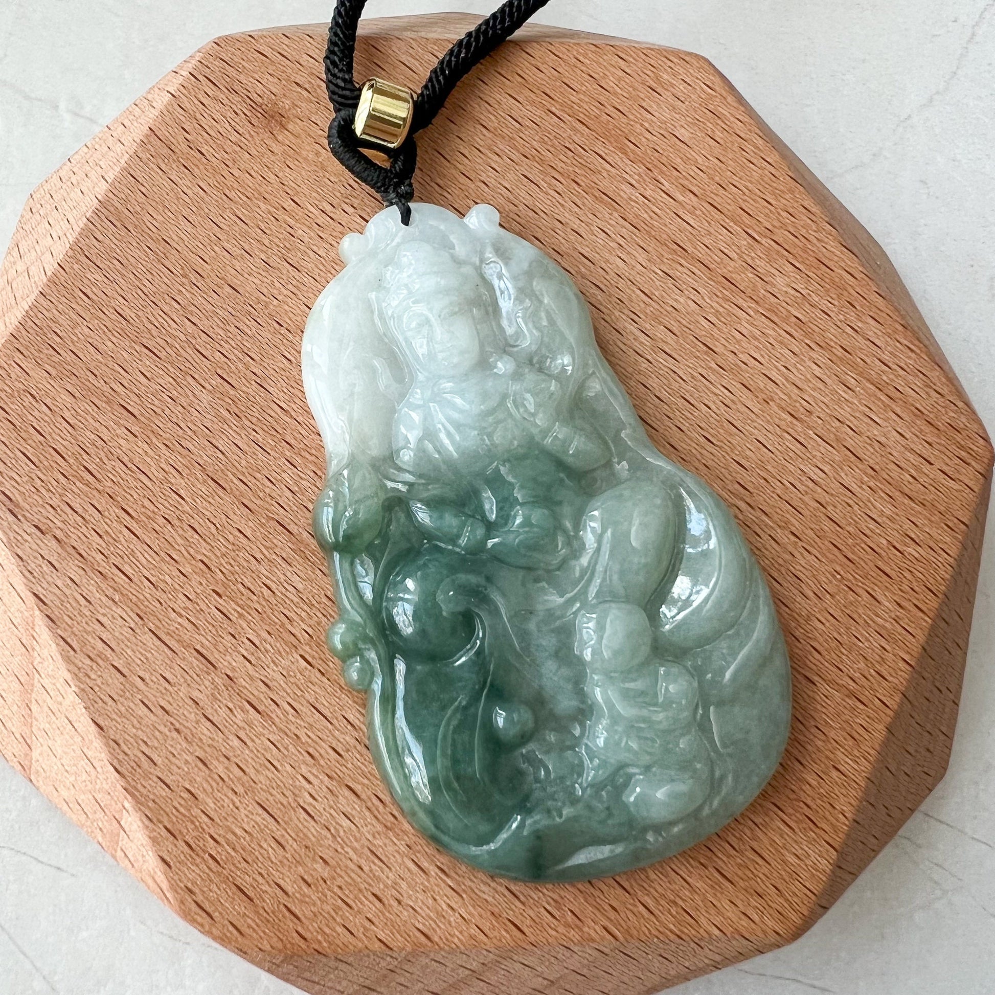 Jadeite Jade Guan Yin Kwan Yin Avalokitesvara Semi-Translucent Carved Pendant Necklace, YJ-0622-0399683 - AriaDesignCollection