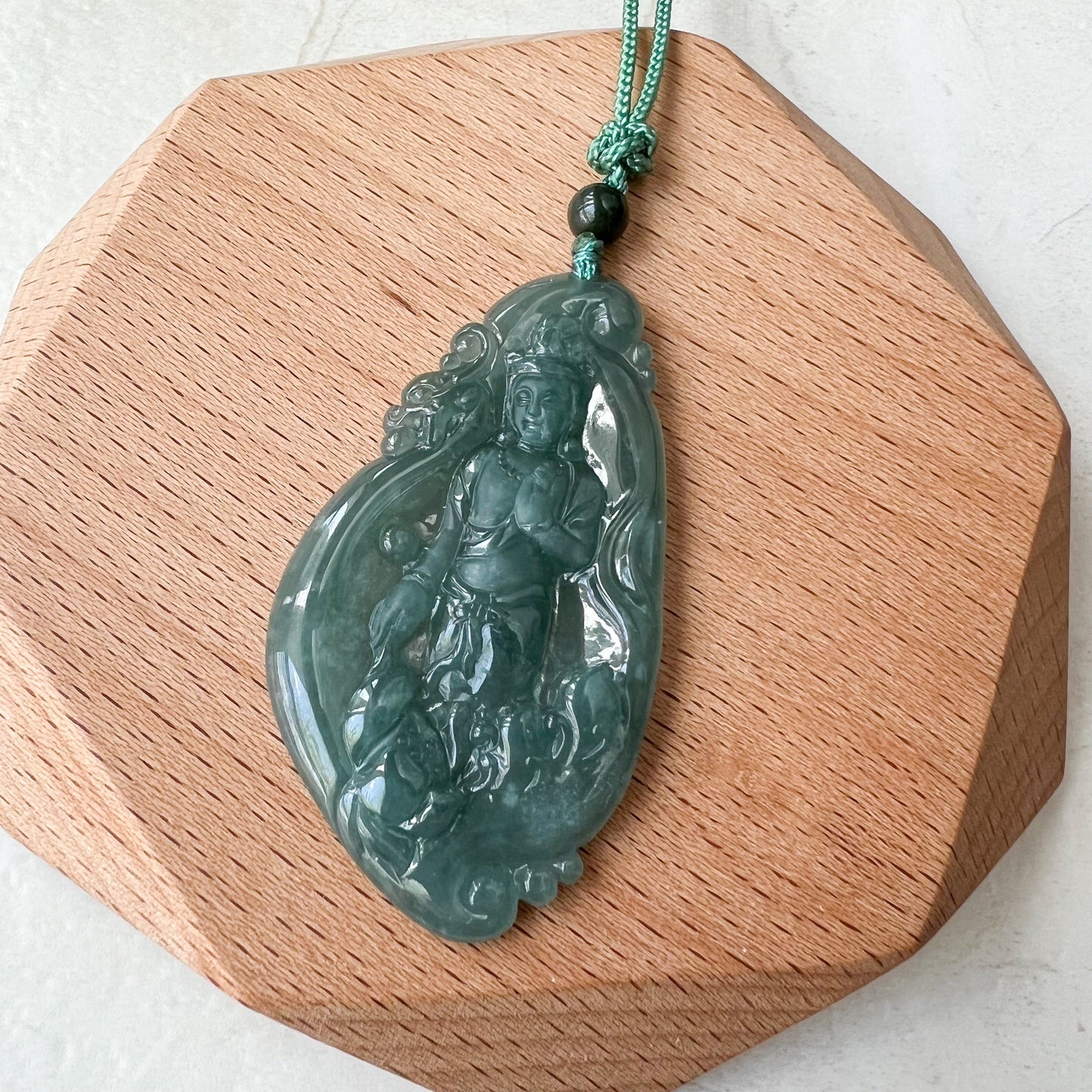 Jadeite Jade Standing Guan Yin Avalokiteshvara Carved Pendant Necklace, Quan Am, ZYF-1221-1660334749 - AriaDesignCollection