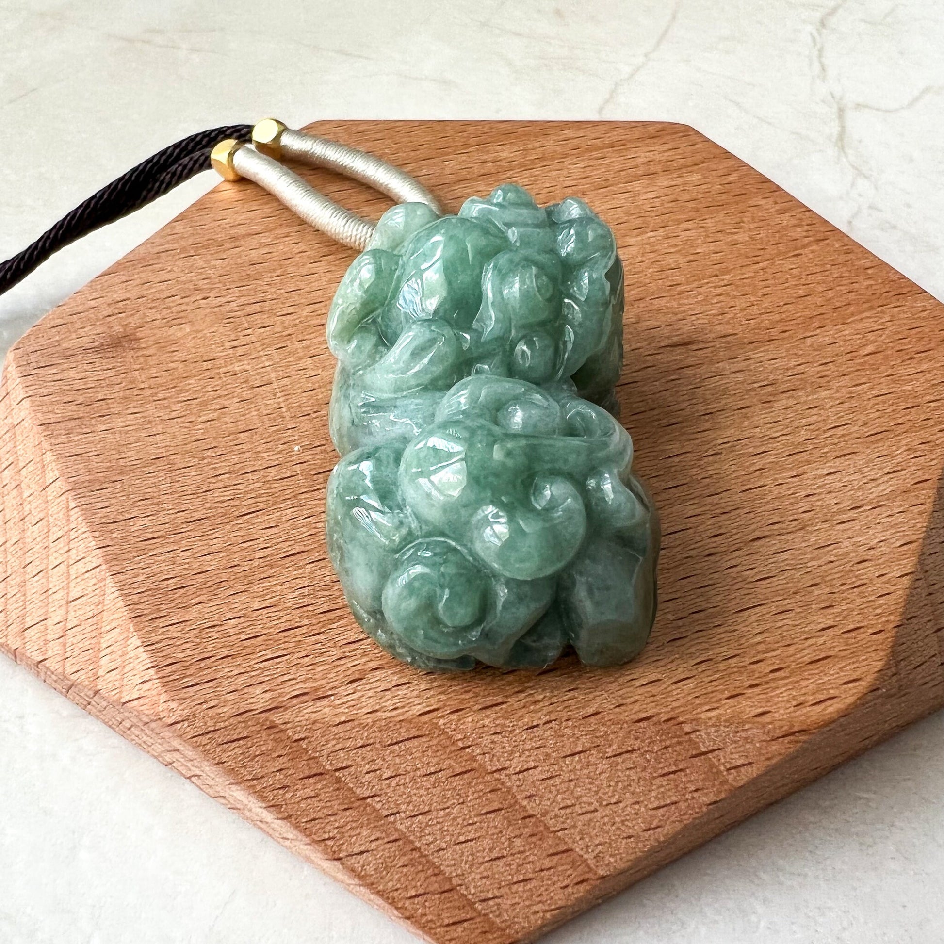 Green Jadeite Jade, Dragon Pixiu Pi Xiu, 貔貅, Dragon Chinese Carved Pendant, YJ-0322-0409131 - AriaDesignCollection