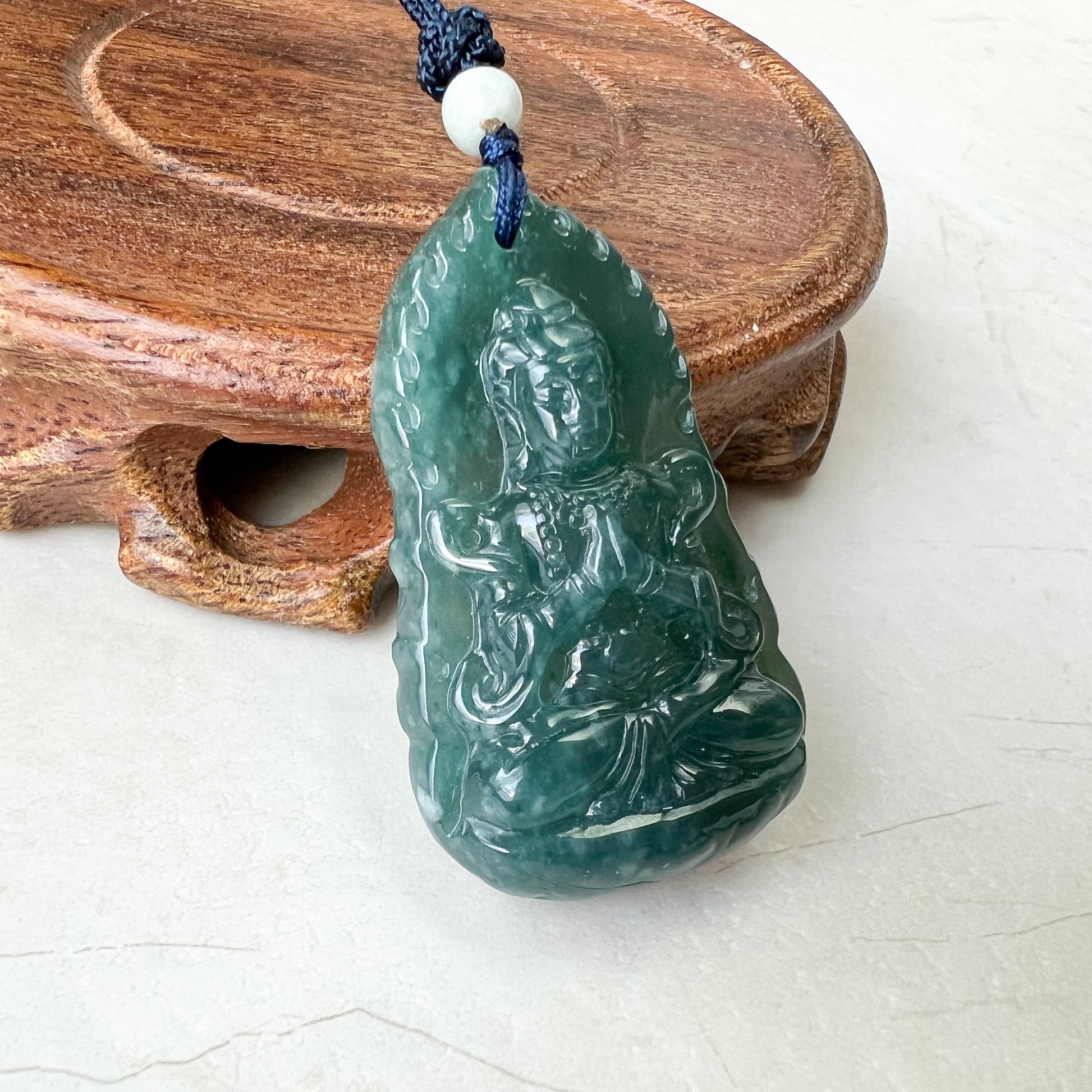 Jadeite Jade Guan Yin Kwan Yin Avalokitesvara Semi-Translucent Carved Pendant Necklace, ZYF-0622-1660944269 - AriaDesignCollection