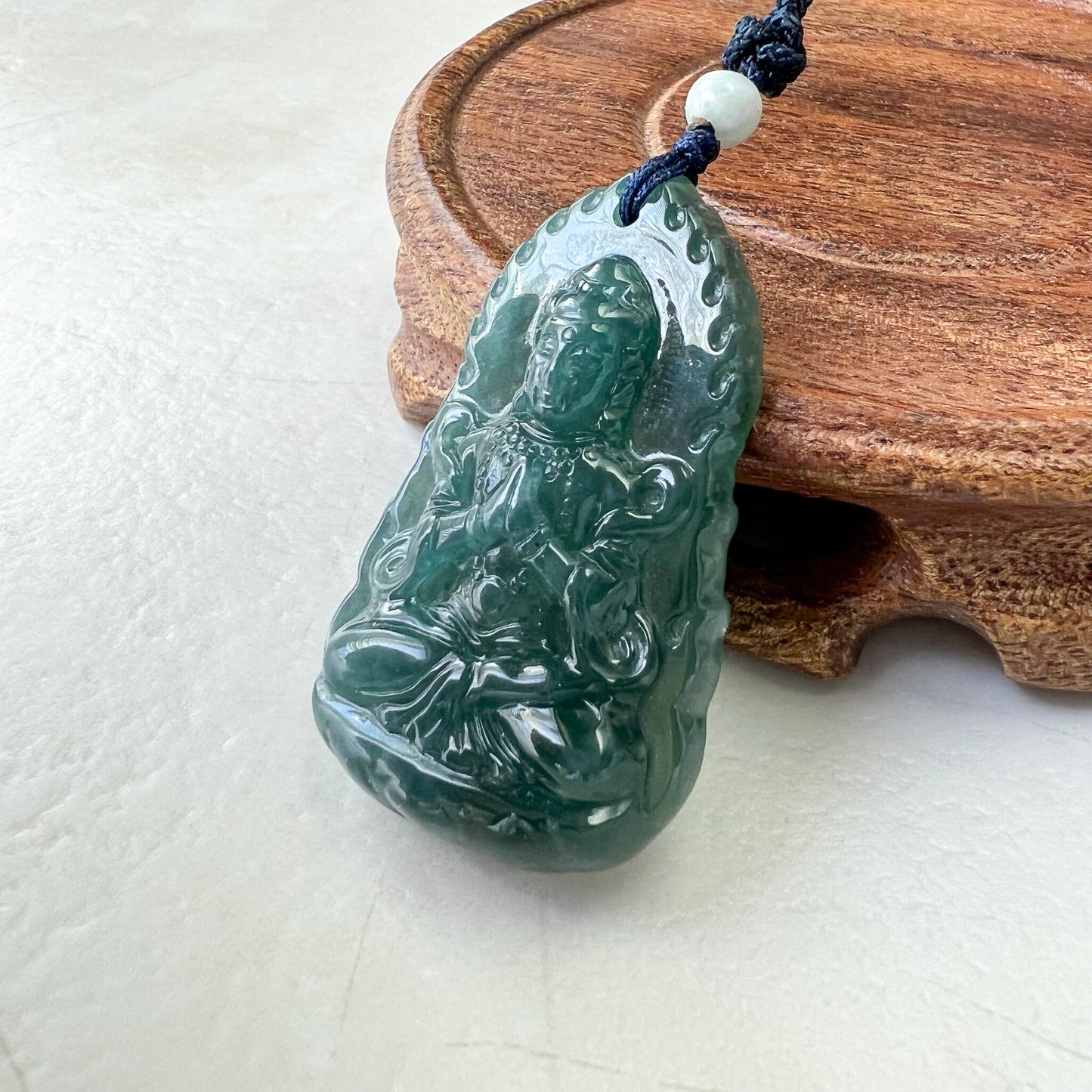 Jadeite Jade Guan Yin Kwan Yin Avalokitesvara Semi-Translucent Carved Pendant Necklace, ZYF-0622-1660944269 - AriaDesignCollection