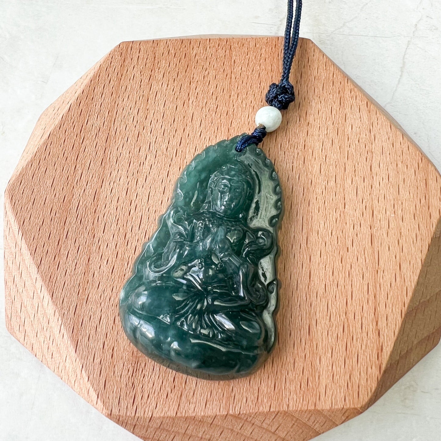 Jadeite Jade Guan Yin Kwan Yin Avalokitesvara Semi-Translucent Carved Pendant Necklace, ZYF-0622-1660944269 - AriaDesignCollection