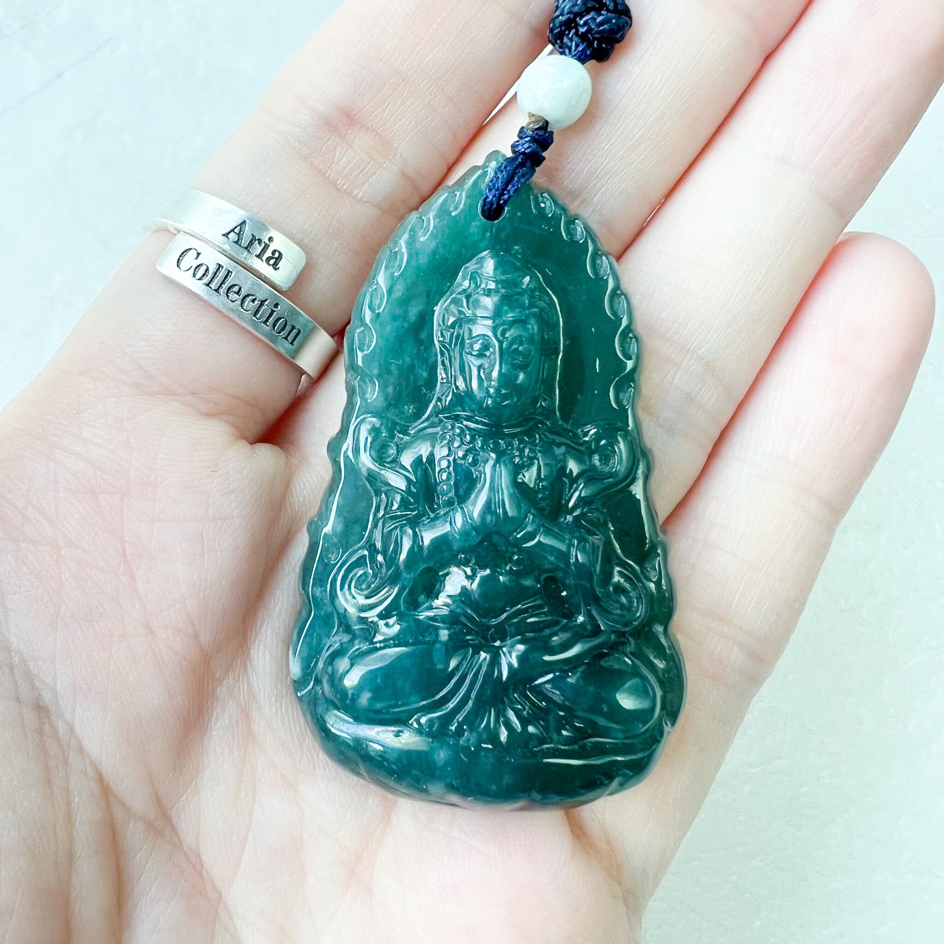 Jadeite Jade Guan Yin Kwan Yin Avalokitesvara Semi-Translucent Carved Pendant Necklace, ZYF-0622-1660944269 - AriaDesignCollection