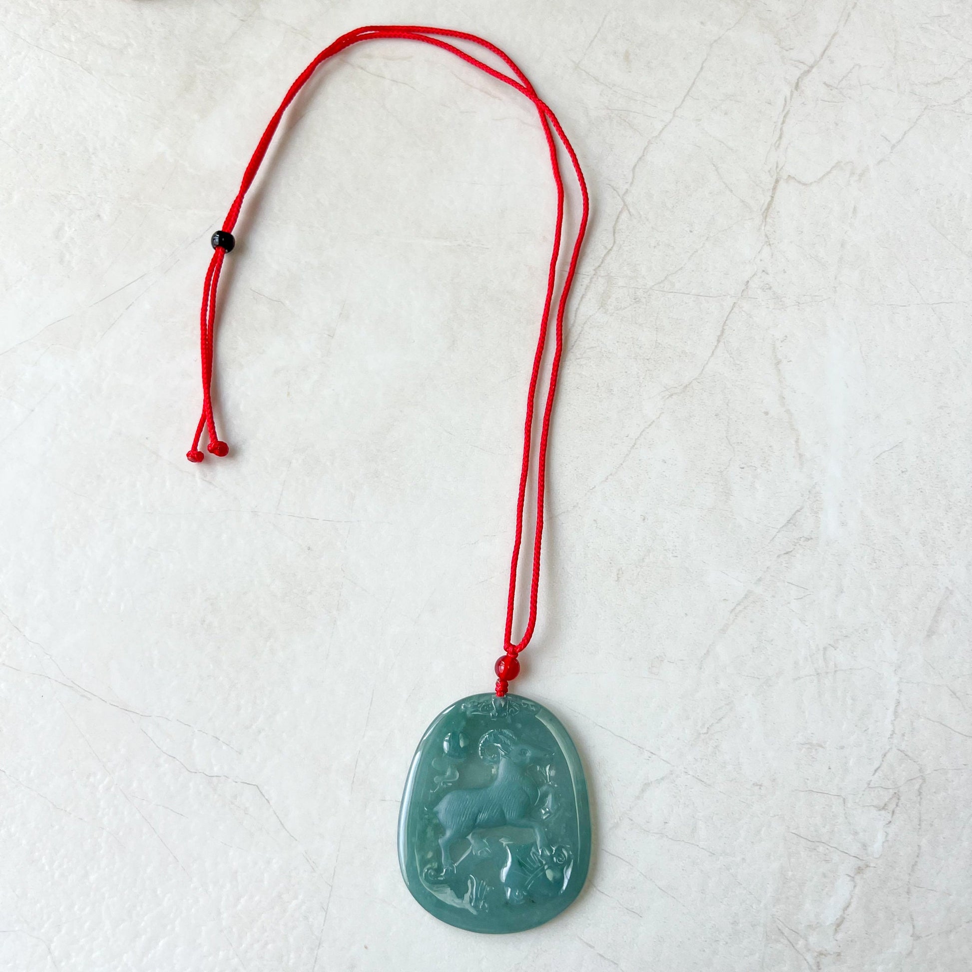 Jadeite Jade Sheep Goat Ram Chinese Zodiac Carved Pendant Necklace, ZYF-0622-1661144960 - AriaDesignCollection