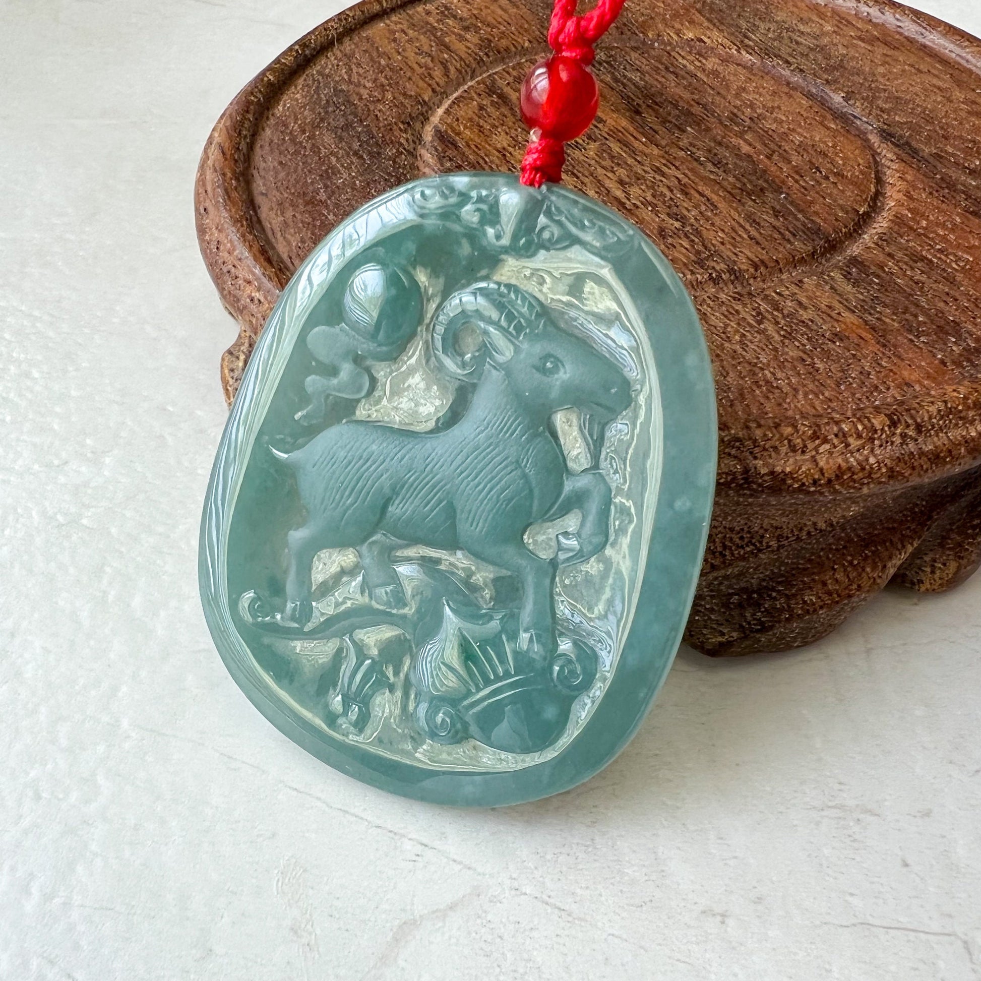 Jadeite Jade Sheep Goat Ram Chinese Zodiac Carved Pendant Necklace, ZYF-0622-1661144960 - AriaDesignCollection