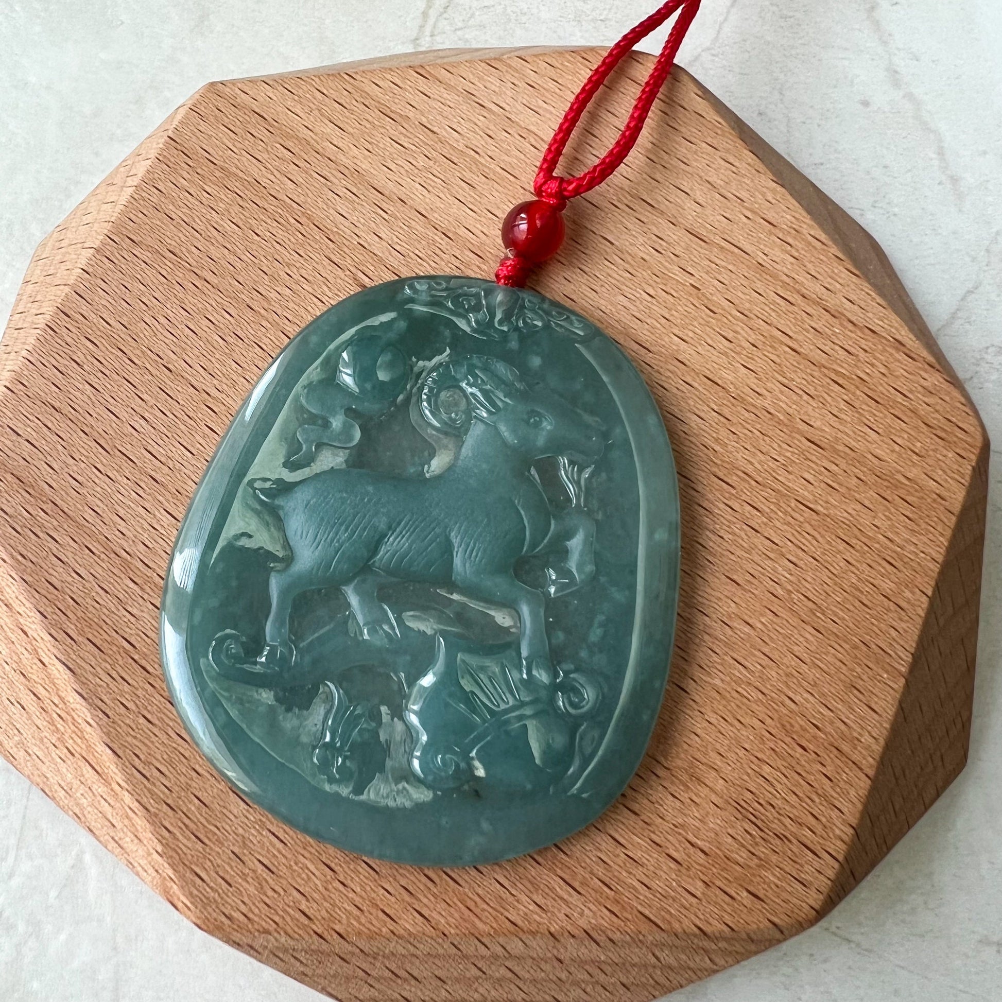 Jadeite Jade Sheep Goat Ram Chinese Zodiac Carved Pendant Necklace, ZYF-0622-1661144960 - AriaDesignCollection