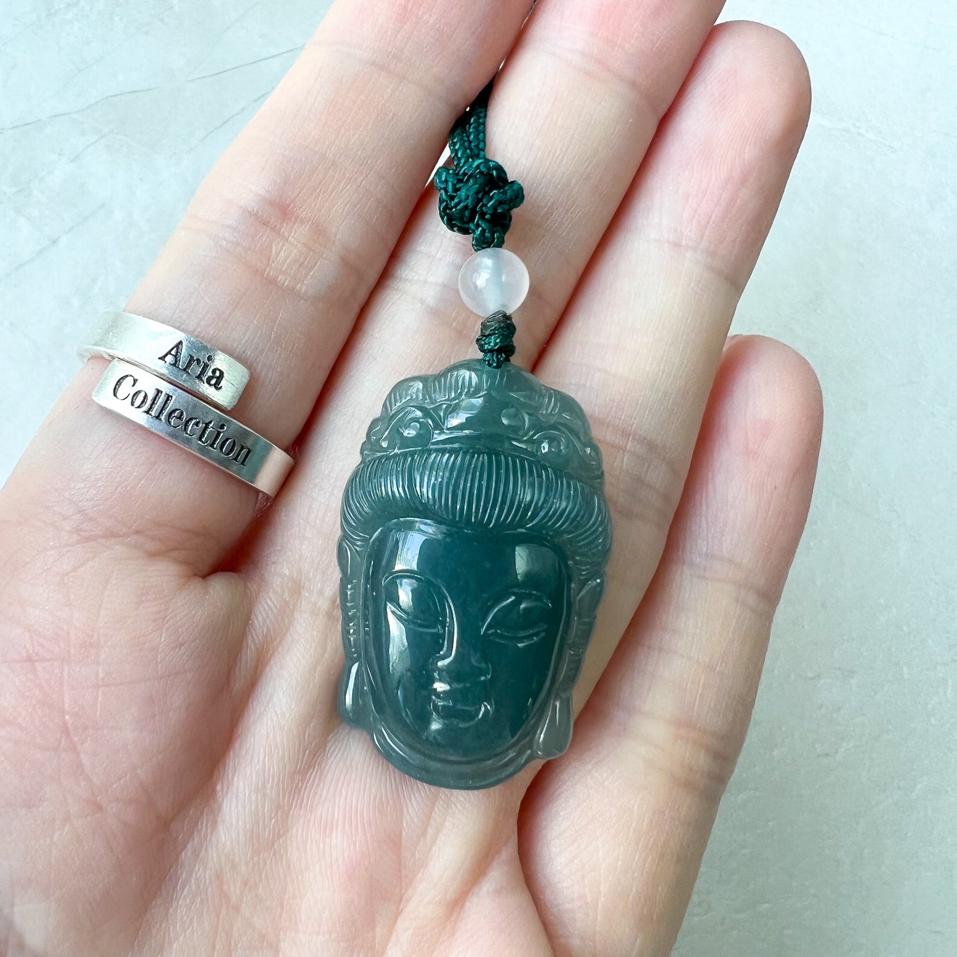 Small Green Blue Jadeite Jade Guan Yin Avalokiteshvara Hand Carved Head Pendant, ZYF-0622-1661265574 - AriaDesignCollection
