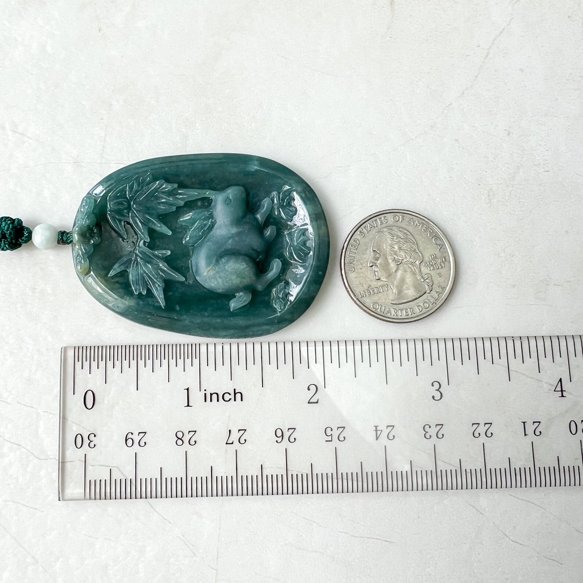 Green Blue Jadeite Jade Rabbit Pendant, Hand Carved, Chinese Zodiac, ZYF-0622-1661271748 - AriaDesignCollection