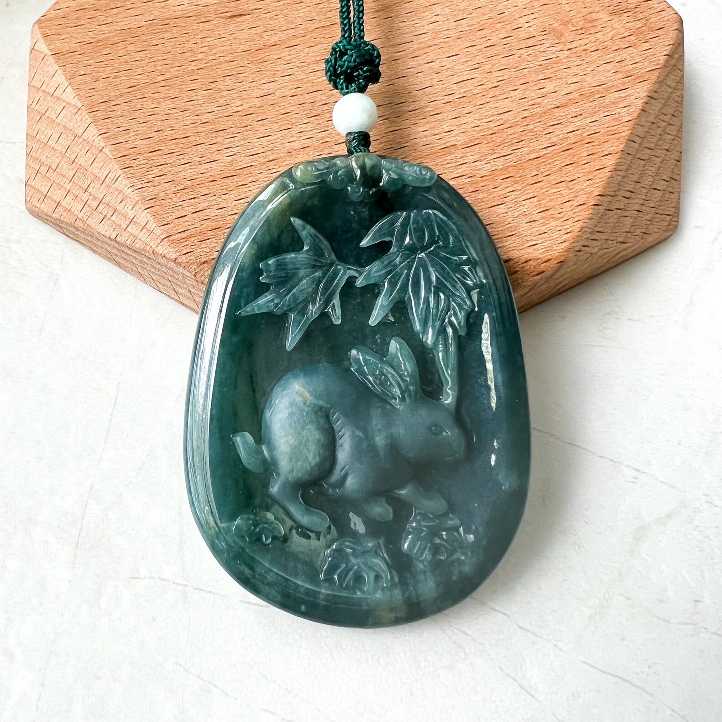 Green Blue Jadeite Jade Rabbit Pendant, Hand Carved, Chinese Zodiac, ZYF-0622-1661271748 - AriaDesignCollection