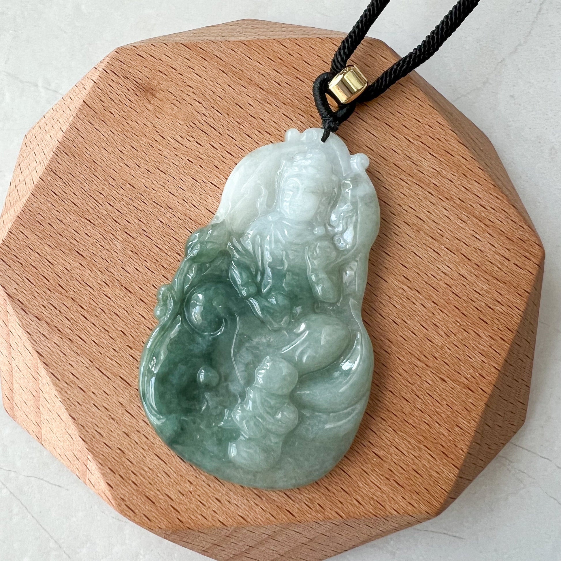 Jadeite Jade Guan Yin Kwan Yin Avalokitesvara Semi-Translucent Carved Pendant Necklace, YJ-0622-0399683 - AriaDesignCollection