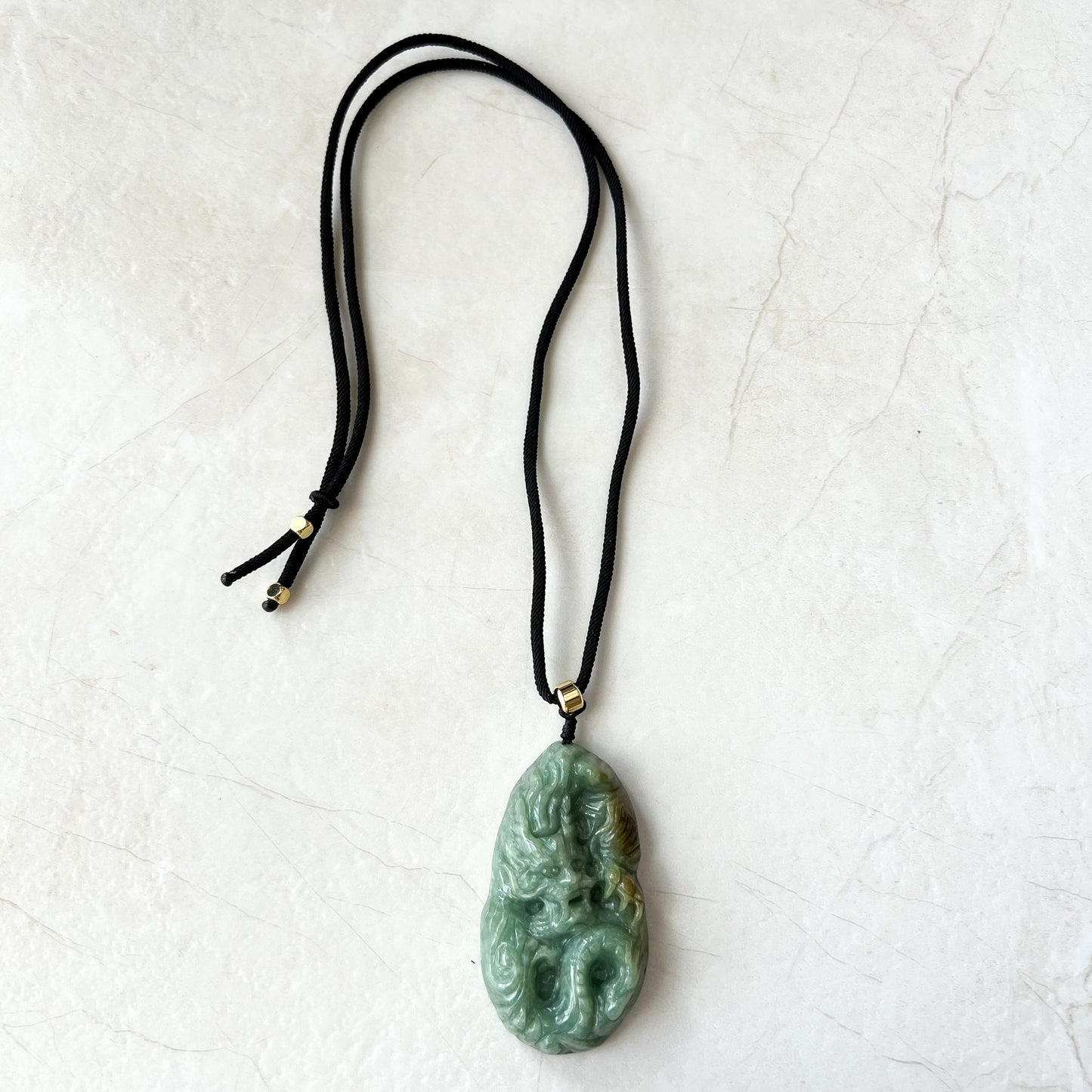 Green Jadeite Jade Dragon Chinese Zodiac Hand Carved Pendant Necklace, YJ-0622-0379830 - AriaDesignCollection