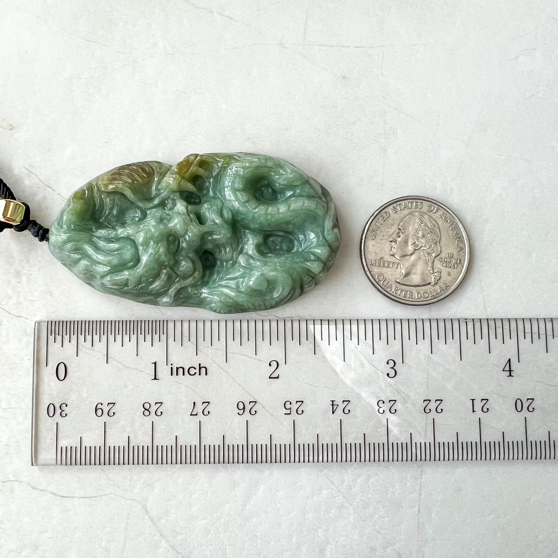 Green Jadeite Jade Dragon Chinese Zodiac Hand Carved Pendant Necklace, YJ-0622-0379830 - AriaDesignCollection