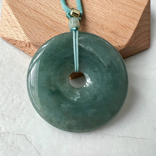 Green Blue Peace Pendant, Jadeite Jade, Circle Donut Minimalist Carved Necklace, YJ-0622-0418357 - AriaDesignCollection