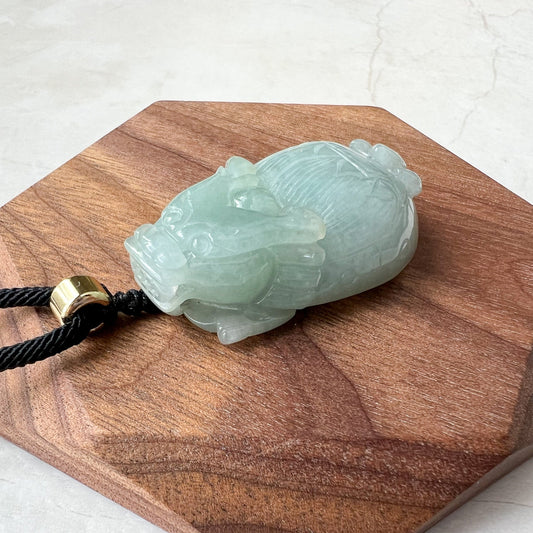 Jadeite Jade Dragon Turtle Chinese Zodiac Hand Carved Feng Shui Pendant Necklace, YJ-0622-0387954 - AriaDesignCollection