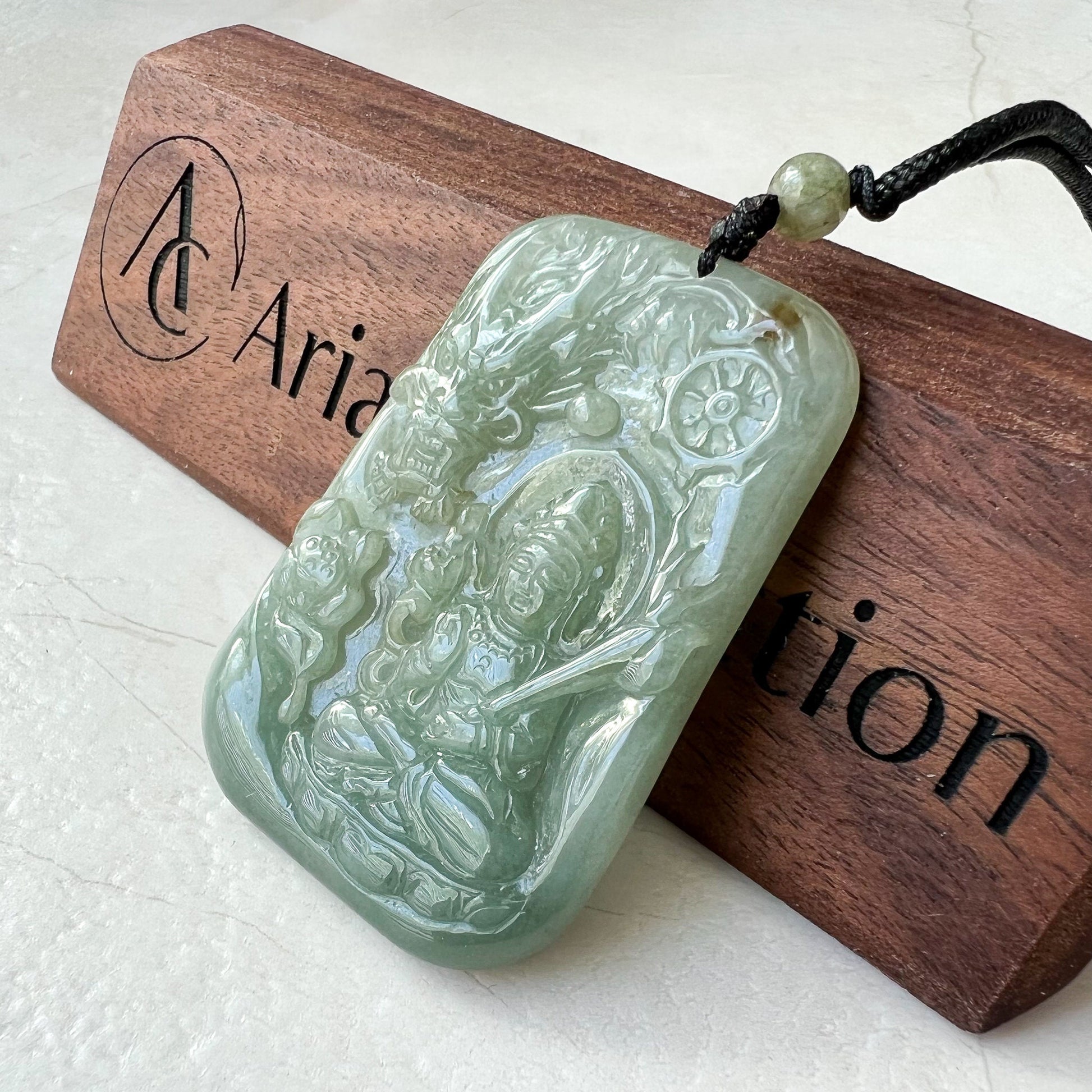 Jadeite Jade Akasagarbha Buddha, Xu Kong Zang, bodhisattva, Hư Không Tạng Bồ Tát, 虚空藏, Hand Carved Pendant Necklace, YJ-0622-044167 - AriaDesignCollection