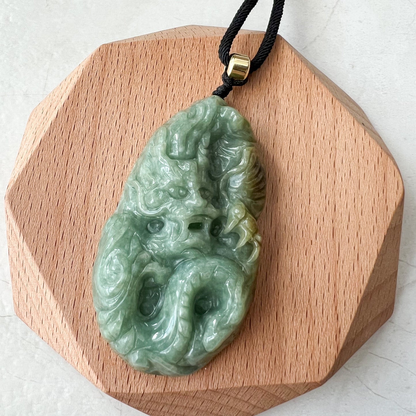 Green Jadeite Jade Dragon Chinese Zodiac Hand Carved Pendant Necklace, YJ-0622-0379830 - AriaDesignCollection