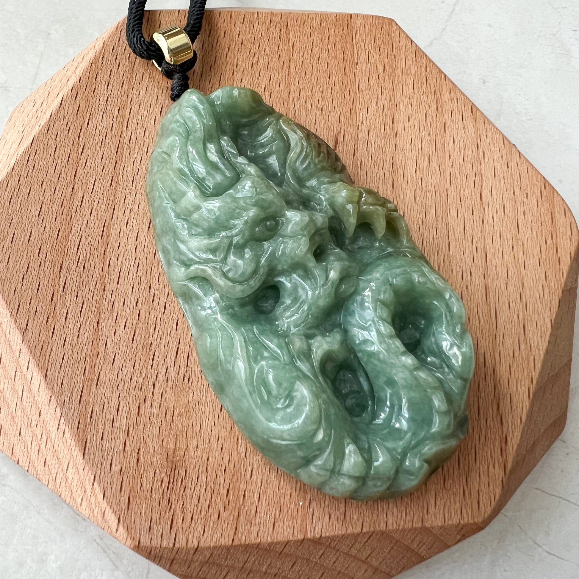 Green Jadeite Jade Dragon Chinese Zodiac Hand Carved Pendant Necklace, YJ-0622-0379830 - AriaDesignCollection