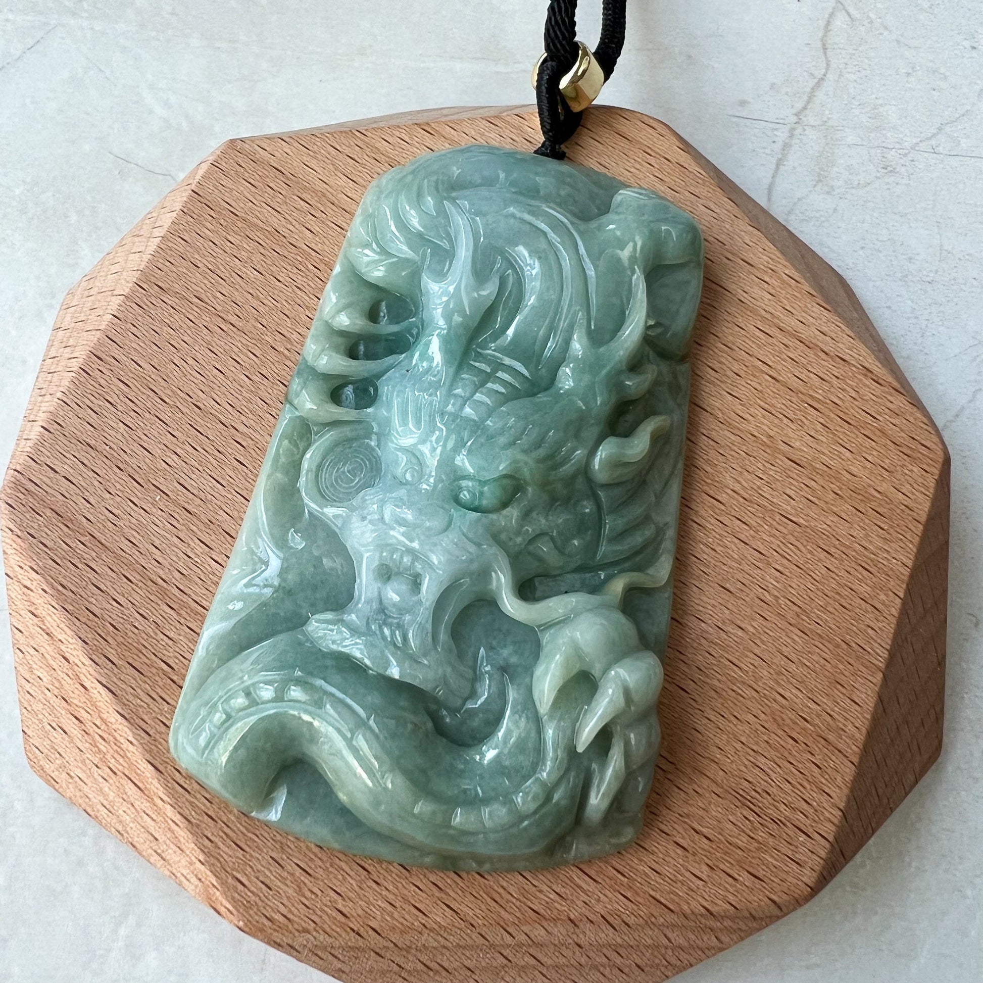 Green Jadeite Jade Dragon Chinese Zodiac Hand Carved Pendant Necklace, YJ-0622-0373772 - AriaDesignCollection