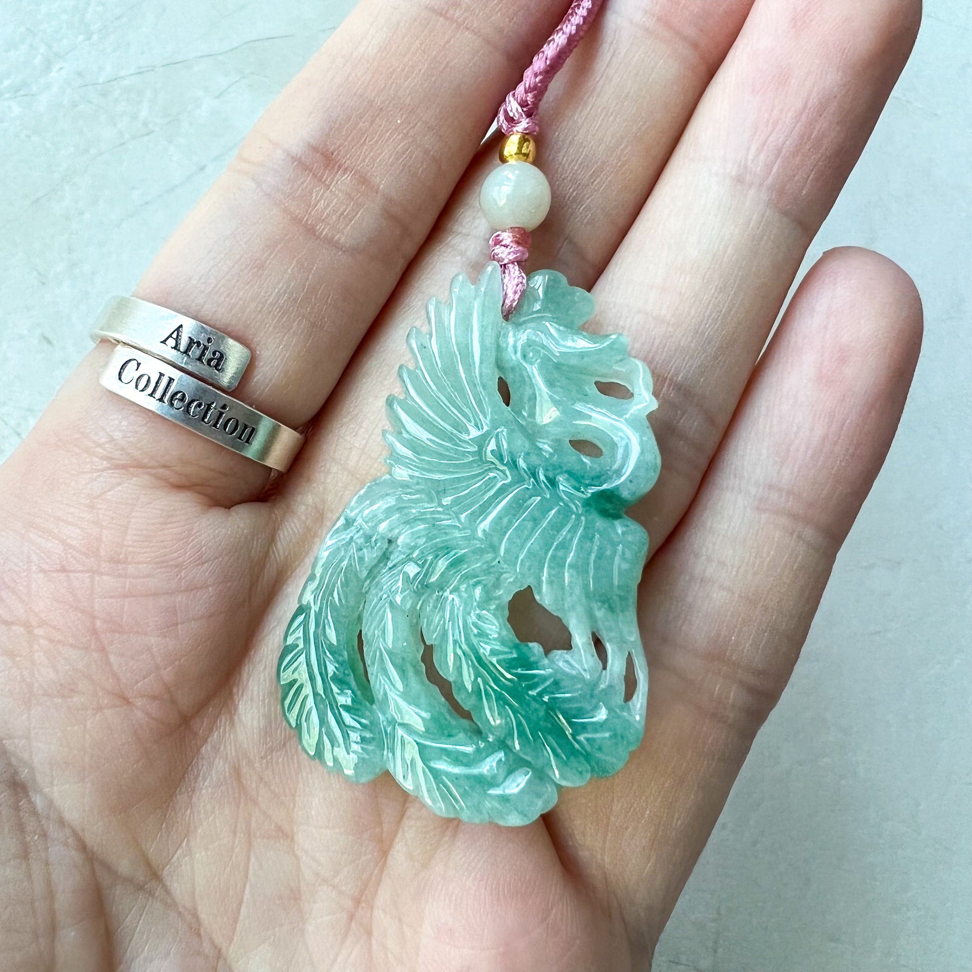 Jadeite Jade Phoenix Bird Feng Shui Longevity Necklace, Green Jadeite Jade, ZYF-0322-1665084909 - AriaDesignCollection