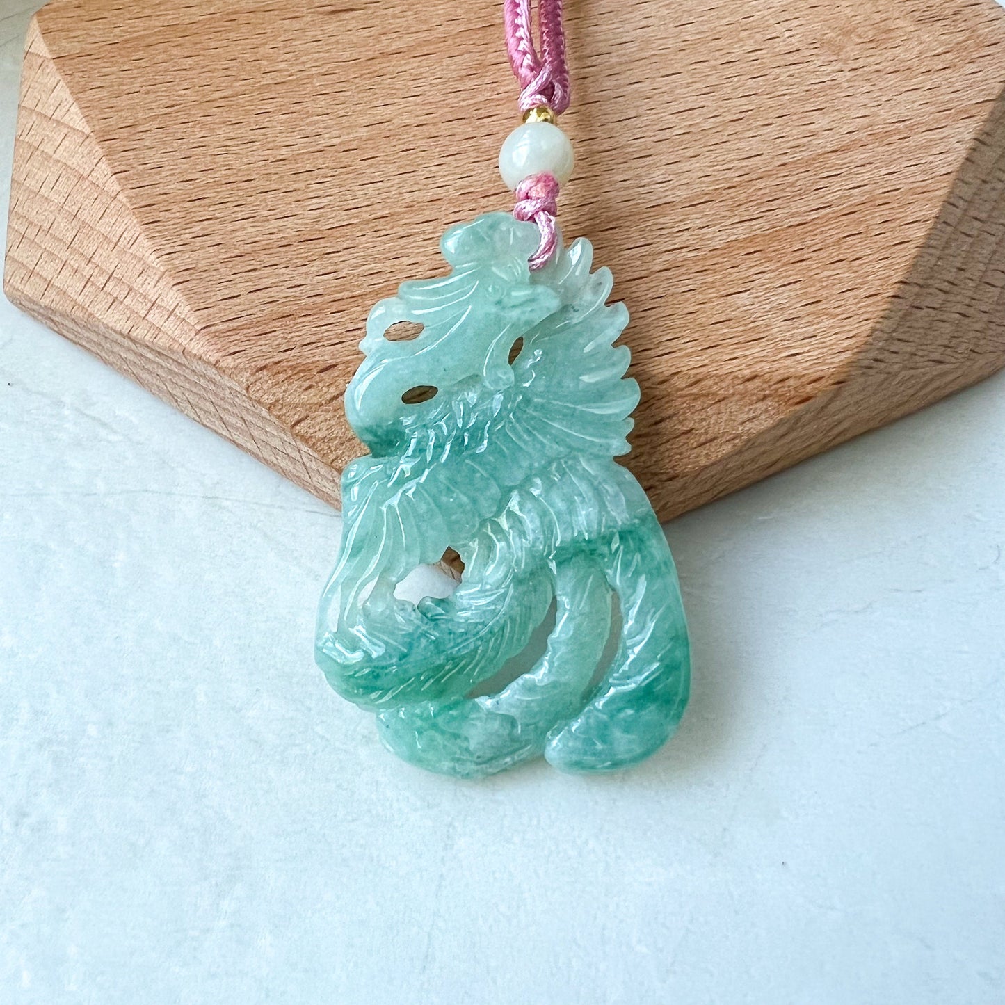 Jadeite Jade Phoenix Bird Feng Shui Longevity Necklace, Green Jadeite Jade, ZYF-0322-1665084909 - AriaDesignCollection