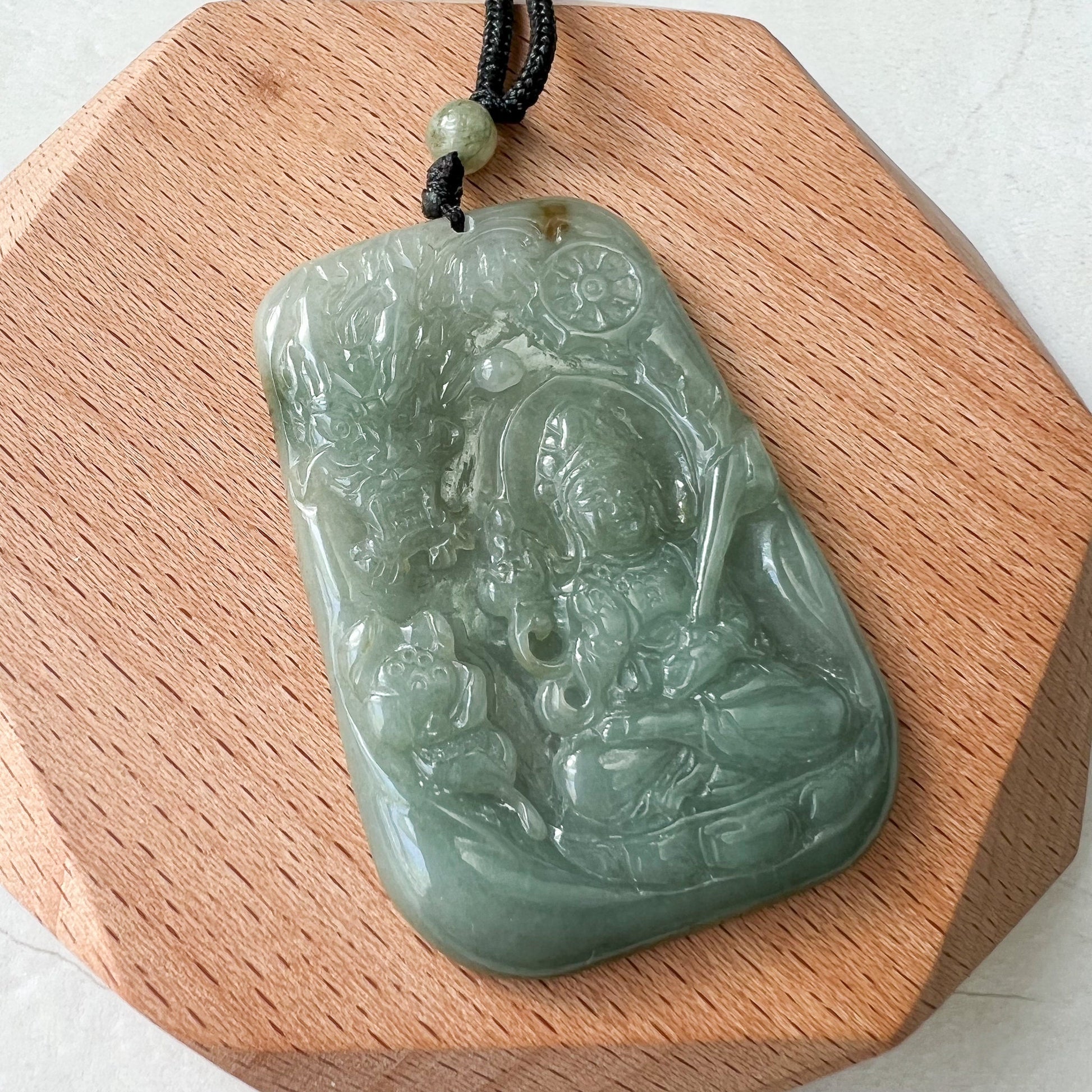 Jadeite Jade Akasagarbha Buddha, Xu Kong Zang, bodhisattva, Hư Không Tạng Bồ Tát, 虚空藏, Hand Carved Pendant Necklace, YJ-0622-044167 - AriaDesignCollection