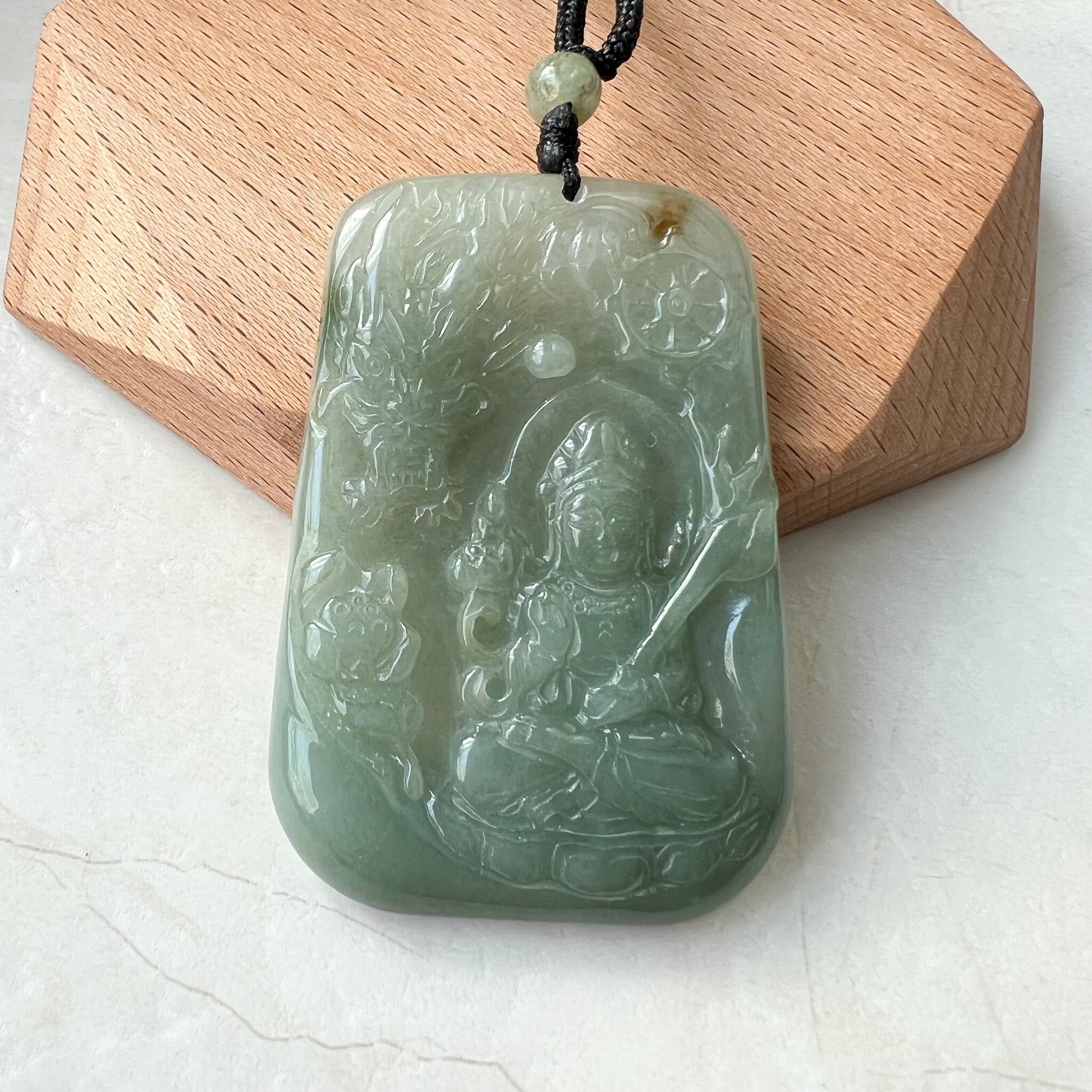 Jadeite Jade Akasagarbha Buddha, Xu Kong Zang, bodhisattva, Hư Không Tạng Bồ Tát, 虚空藏, Hand Carved Pendant Necklace, YJ-0622-044167 - AriaDesignCollection