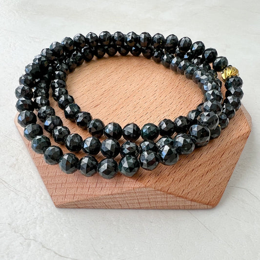 6.5 mm 108 Black Jadeite Jade Diamond Cut Mala Prayer Beads Necklace Bracelet, Omphacite Jade, FCSG-1221-1667769423 - AriaDesignCollection