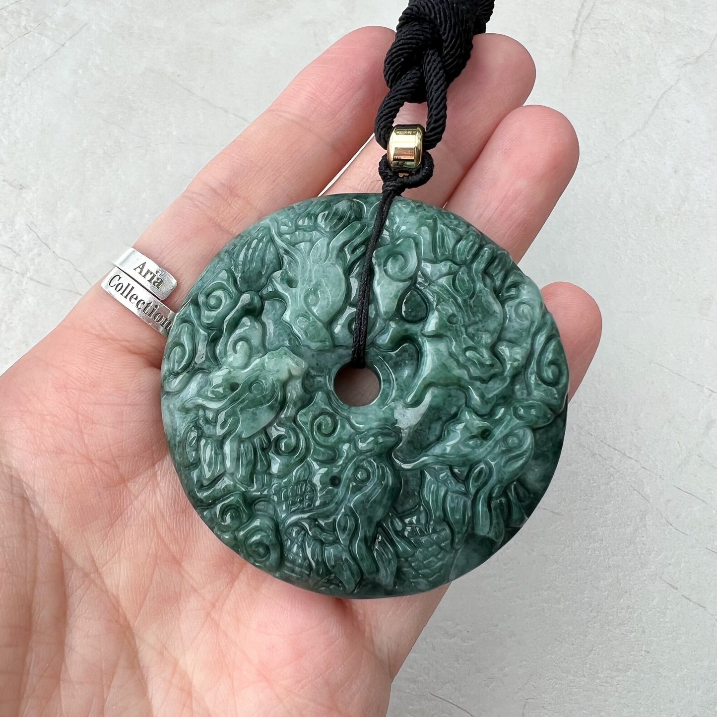 Large Green Jade 9 Dragon Jadeite Jade Chinese Zodiac Hand Carved Pendant Necklace, YJ-0922-0013042 - AriaDesignCollection