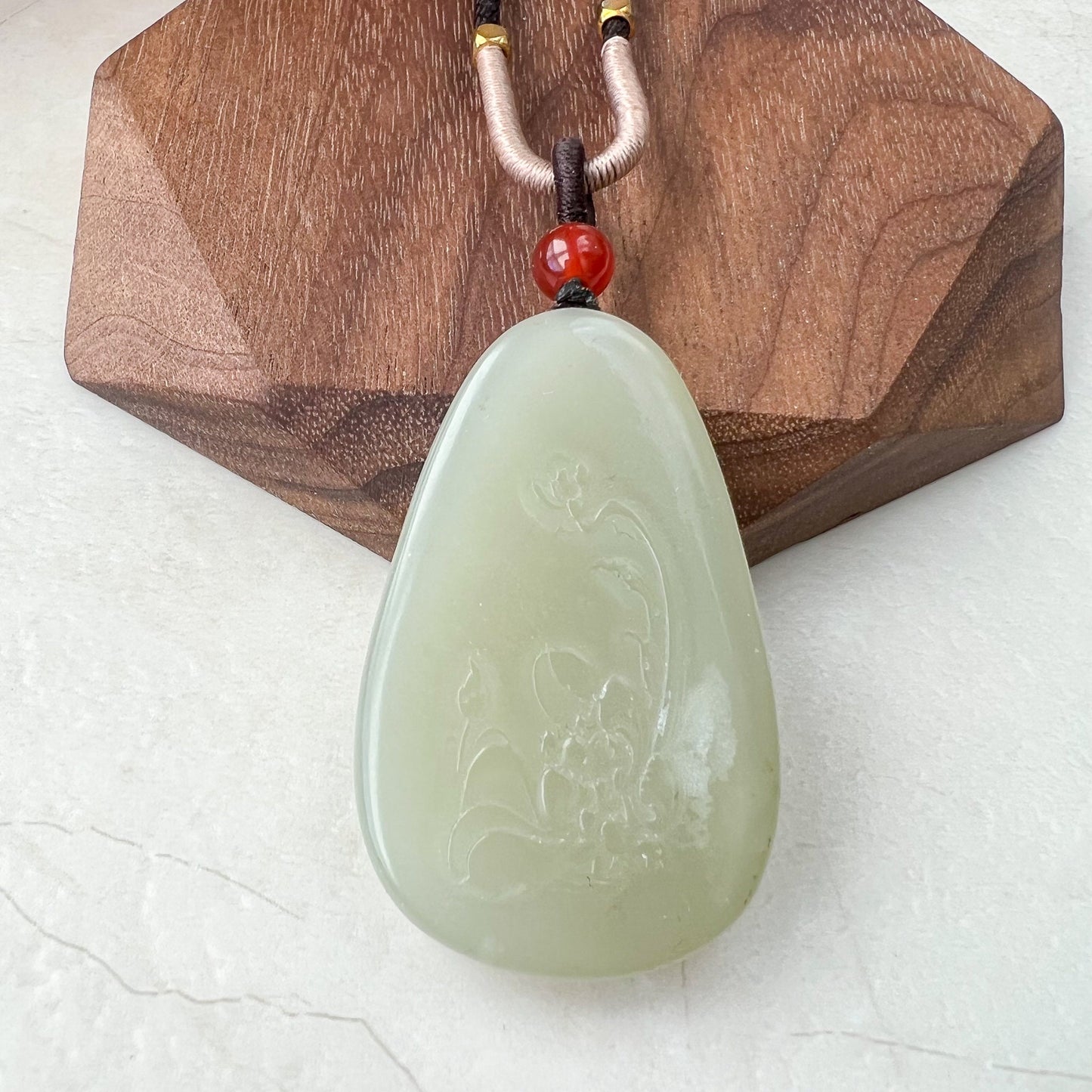 Light Green Yellow Nephrite Jade Guan Yin Necklace, Quan Am, , JS-0922-1667880614 - AriaDesignCollection