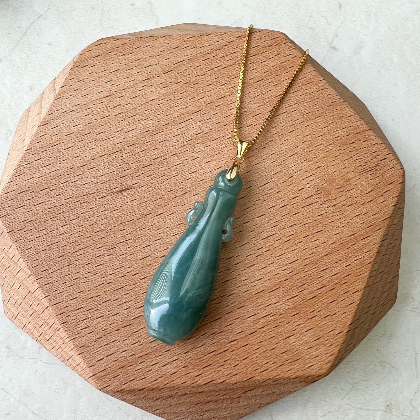 Icy Green Blue Translucent Jadeite Jade Vase Pendant Jade Necklace, Gold Plated Sterling Silver, XY-0622-1668323129 - AriaDesignCollection