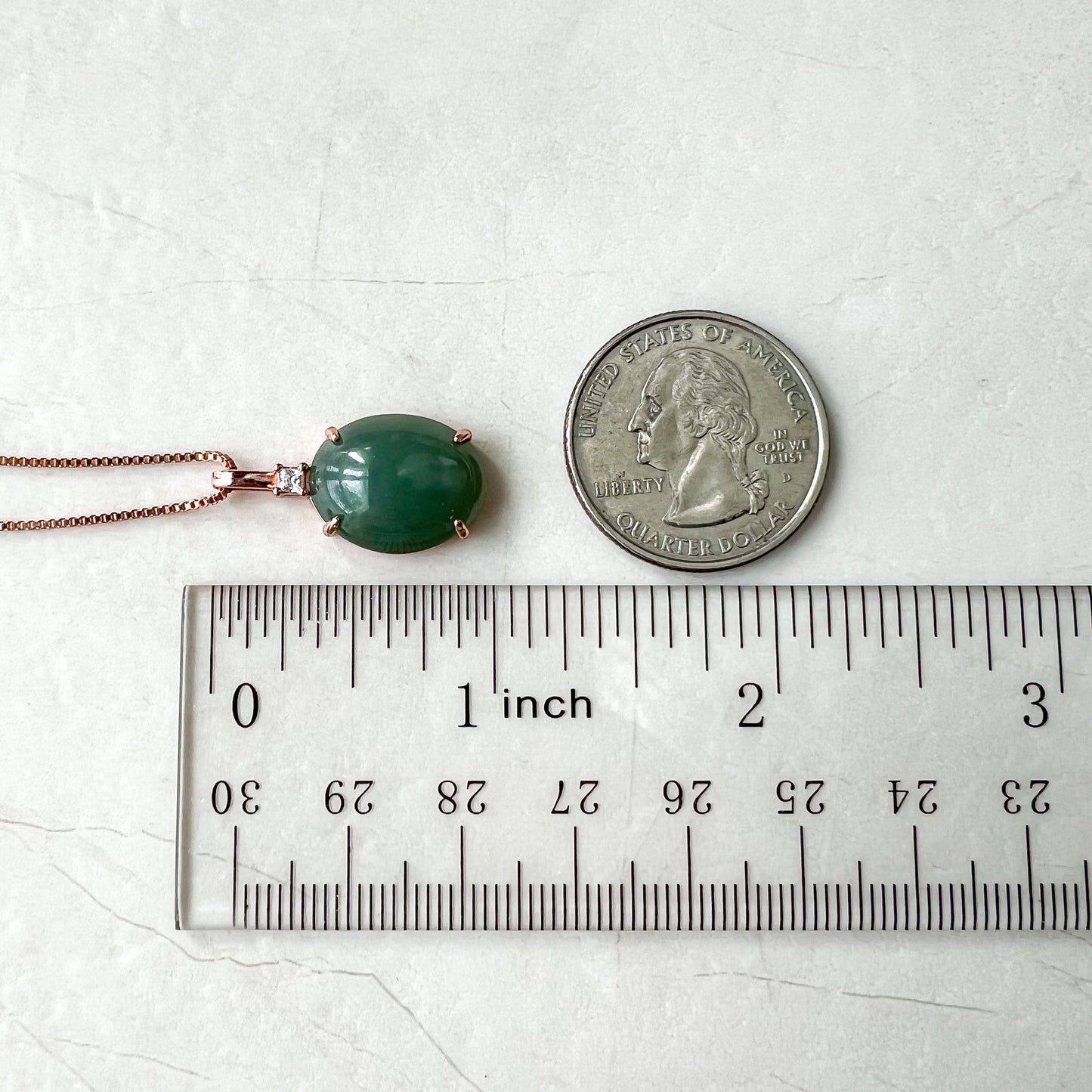 Green Jade Round Cabochon Pendant, Jadeite Jade, Rose Gold Sterling Silver Pendant Necklace, LM-0422-1668398354 - AriaDesignCollection