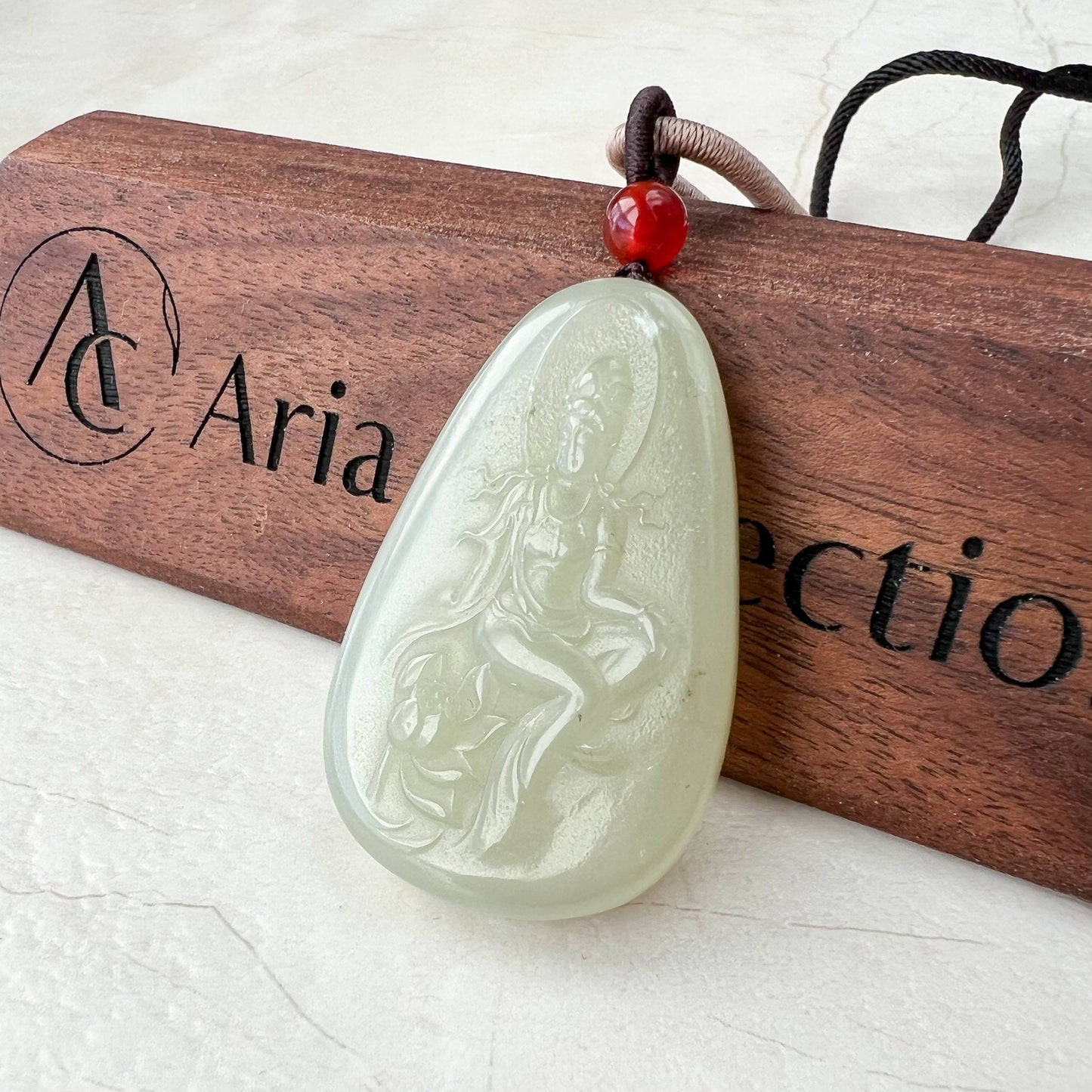 Light Green Yellow Nephrite Jade Guan Yin Necklace, Quan Am, , JS-0922-1667880614 - AriaDesignCollection