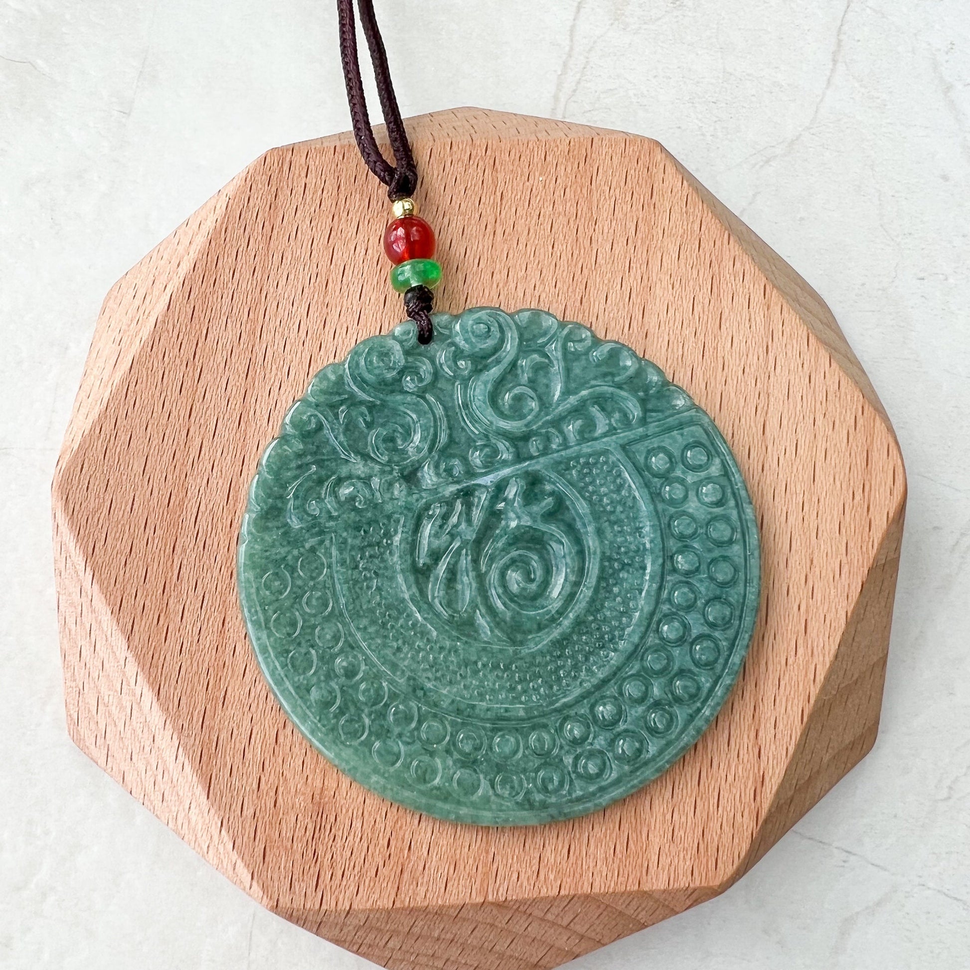 Jadeite Jade Chinese Luck "Fu" 福  Fortune Pendant Carved Necklace, SHWQ-1022-1669599121 - AriaDesignCollection