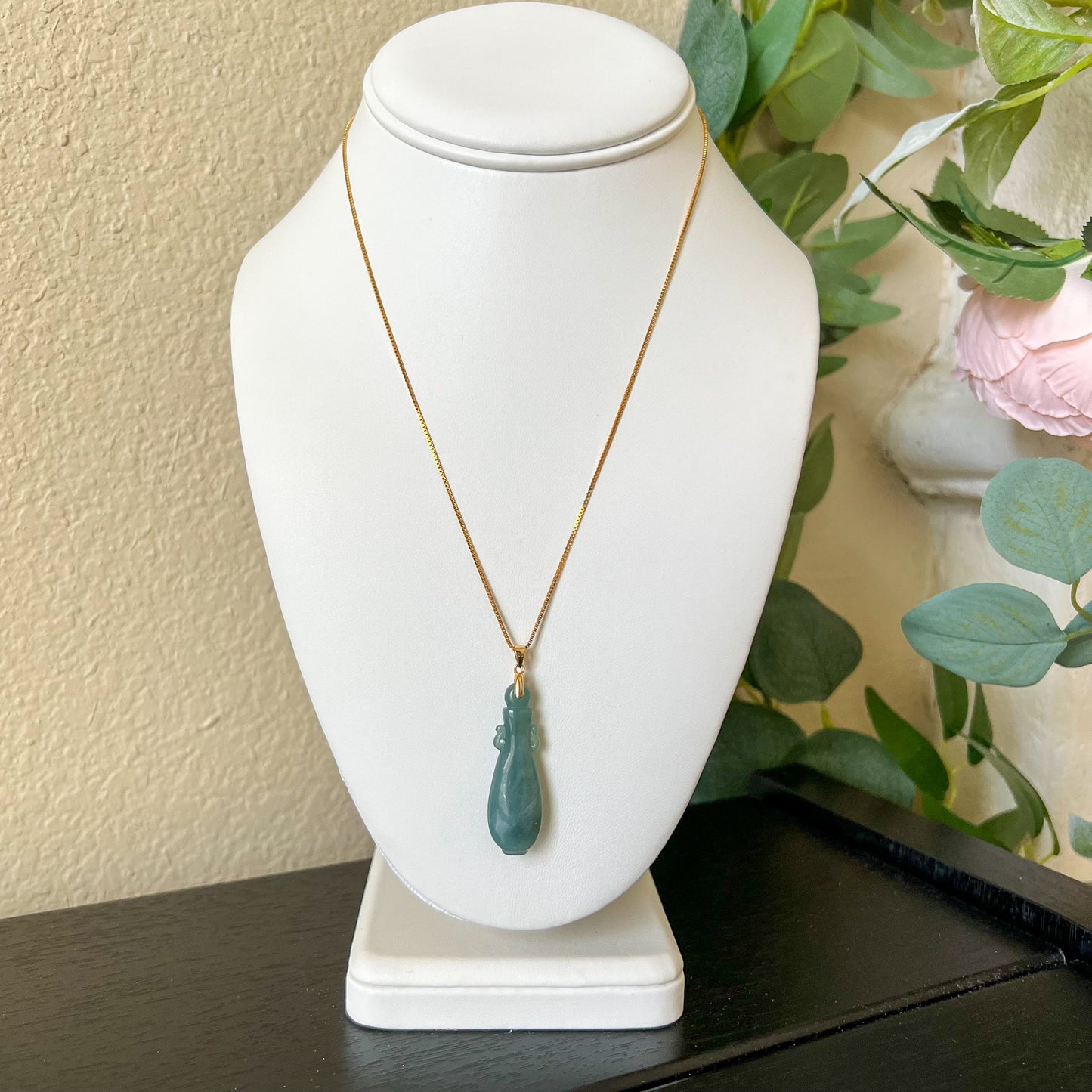 Icy Green Blue Translucent Jadeite Jade Vase Pendant Jade Necklace, Gold Plated Sterling Silver, XY-0622-1668323129 - AriaDesignCollection