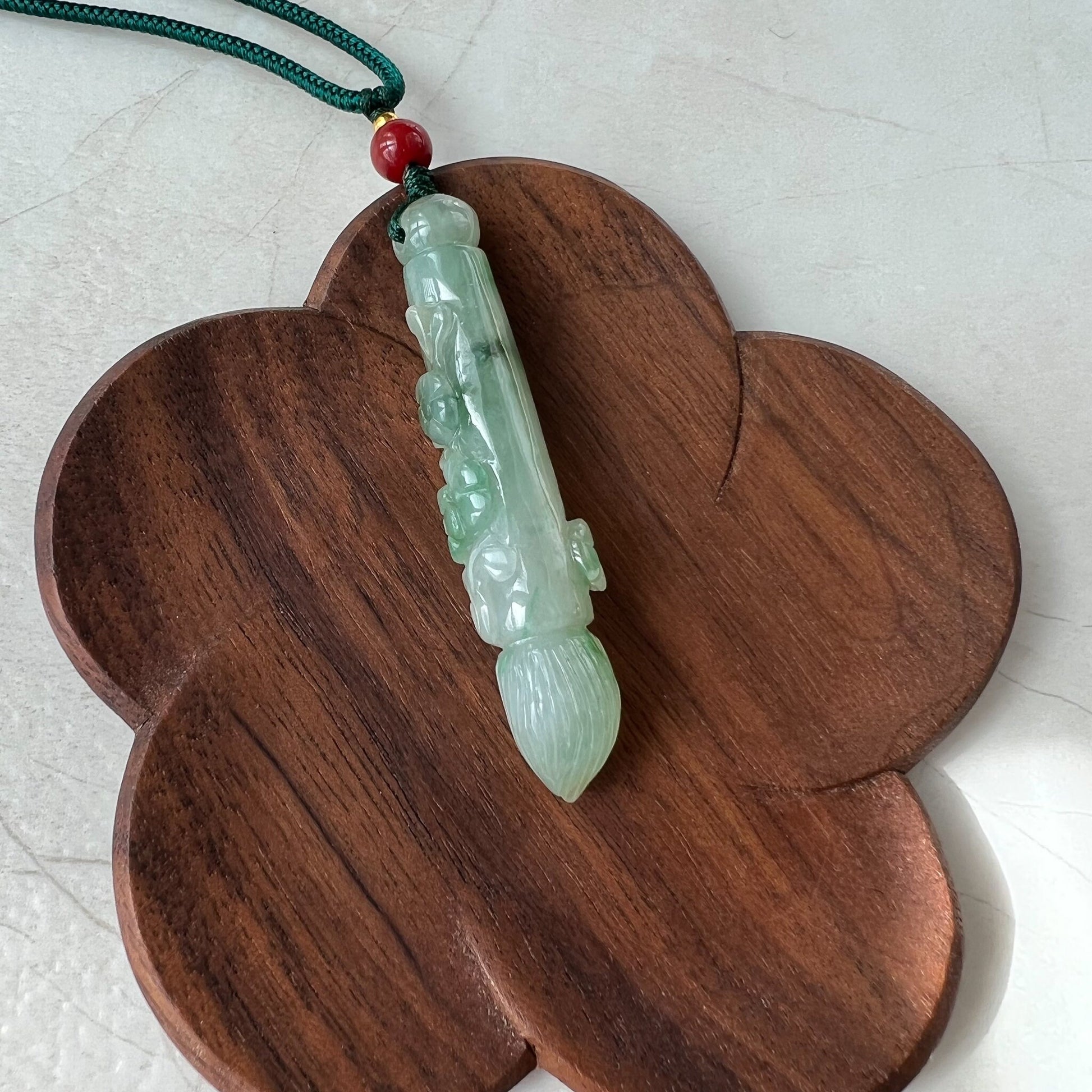 Green Translucent Jade Paint Brush Pendant, Jadeite Jade Hand Carved Pendant Necklace, FCSG-1221-1654981231 - AriaDesignCollection