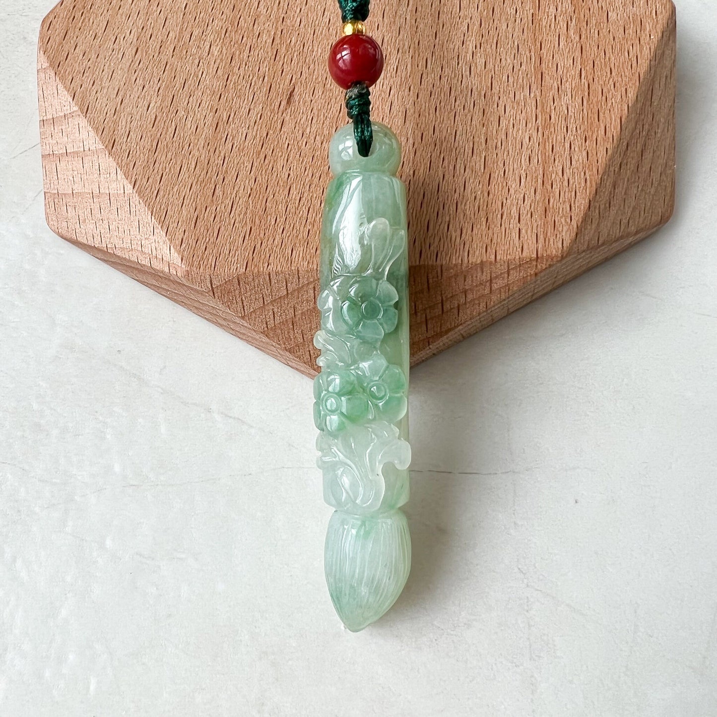 Green Translucent Jade Paint Brush Pendant, Jadeite Jade Hand Carved Pendant Necklace, FCSG-1221-1654981231 - AriaDesignCollection