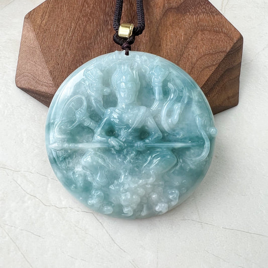 Large Jadeite Jade Nezha, 哪吒, Guardian Protector, Hand Carved Jade Pendant Necklace, YJ-0222-0226790 - AriaDesignCollection