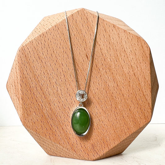 Green Nephrite Jade Cabochon Sterling Silver Pendant Necklace, YS-0422-1668699061 - AriaDesignCollection