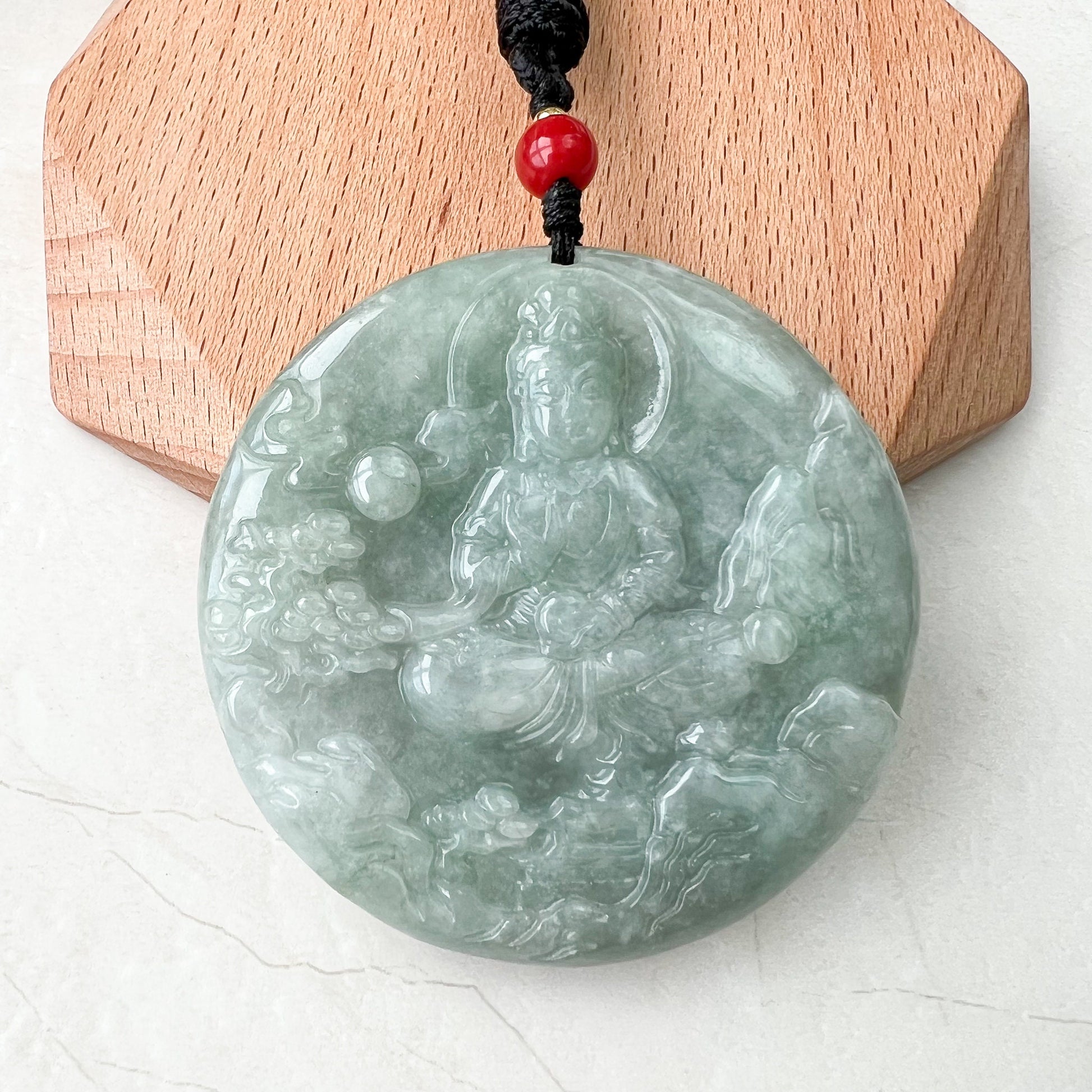 Jadeite Jade Guan Yin Mountain Landscape Avalokiteshvara, Quan Am, 观音, Hand Carved Pendant Necklace, YJ-0622-1668988969 - AriaDesignCollection