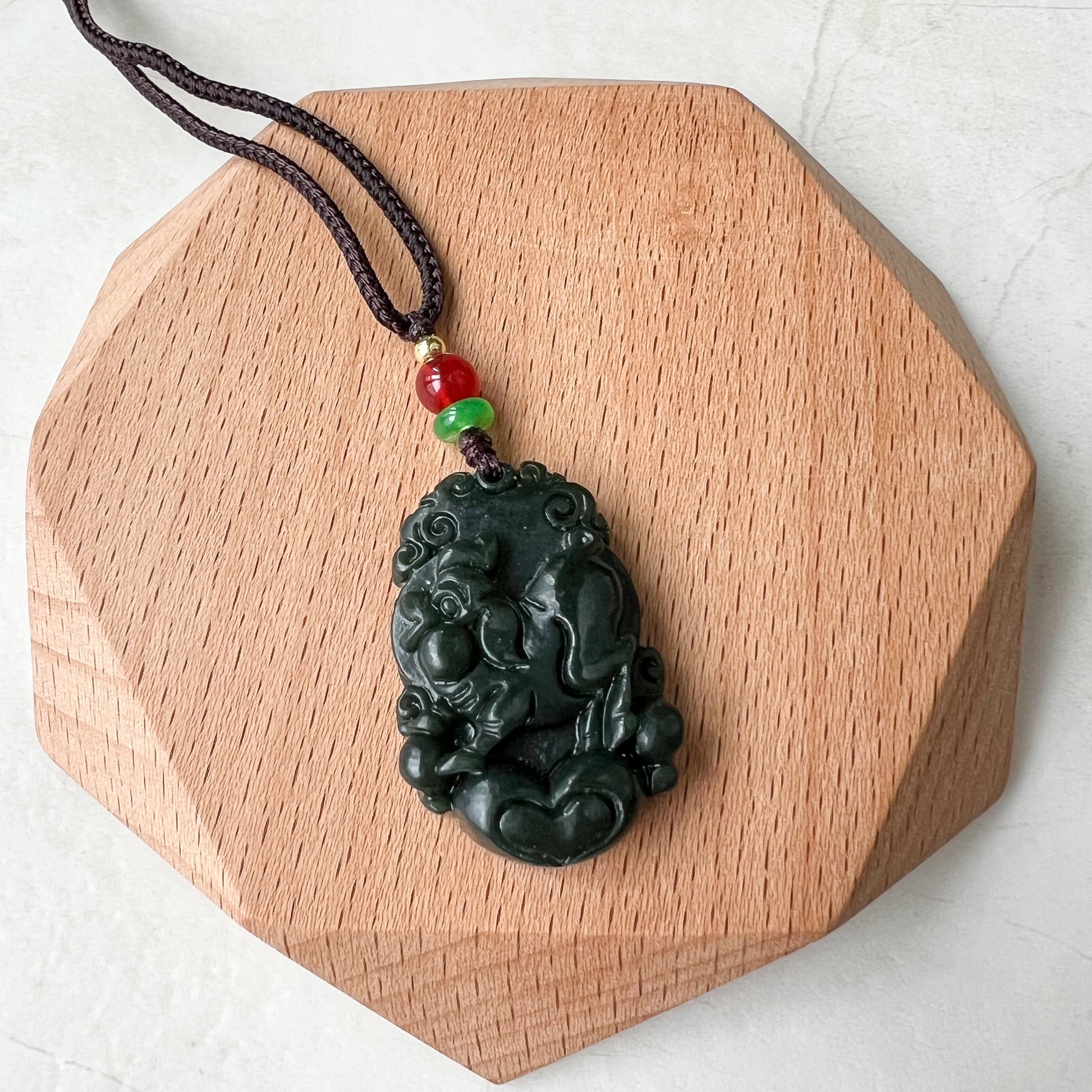 Nephrite Jade Pig Boar Chinese Zodiac Carved Pendant Necklace, RM-1221-1670749629 - AriaDesignCollection