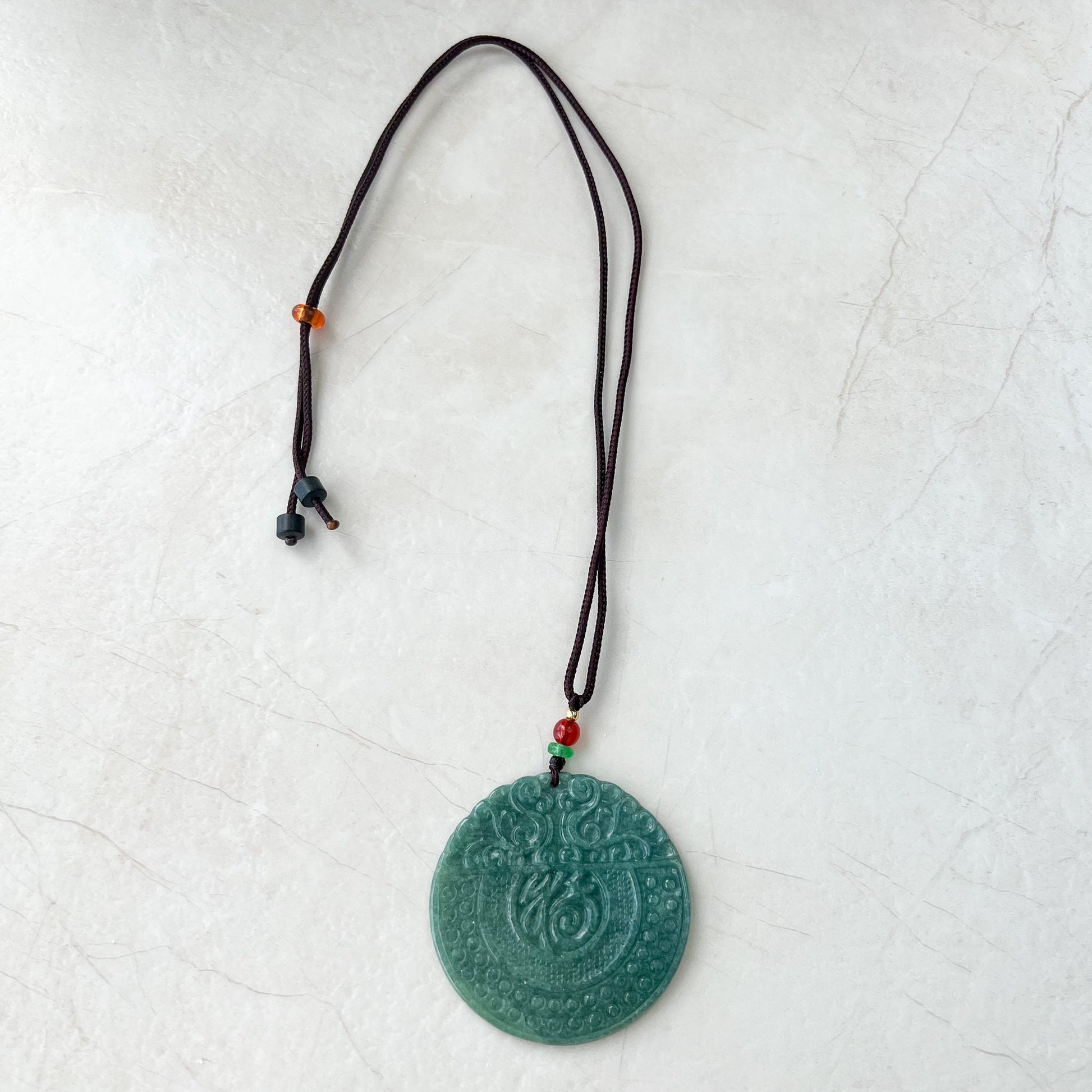 Jadeite Jade Chinese Luck "Fu" 福  Fortune Pendant Carved Necklace, SHWQ-1022-1669599121 - AriaDesignCollection