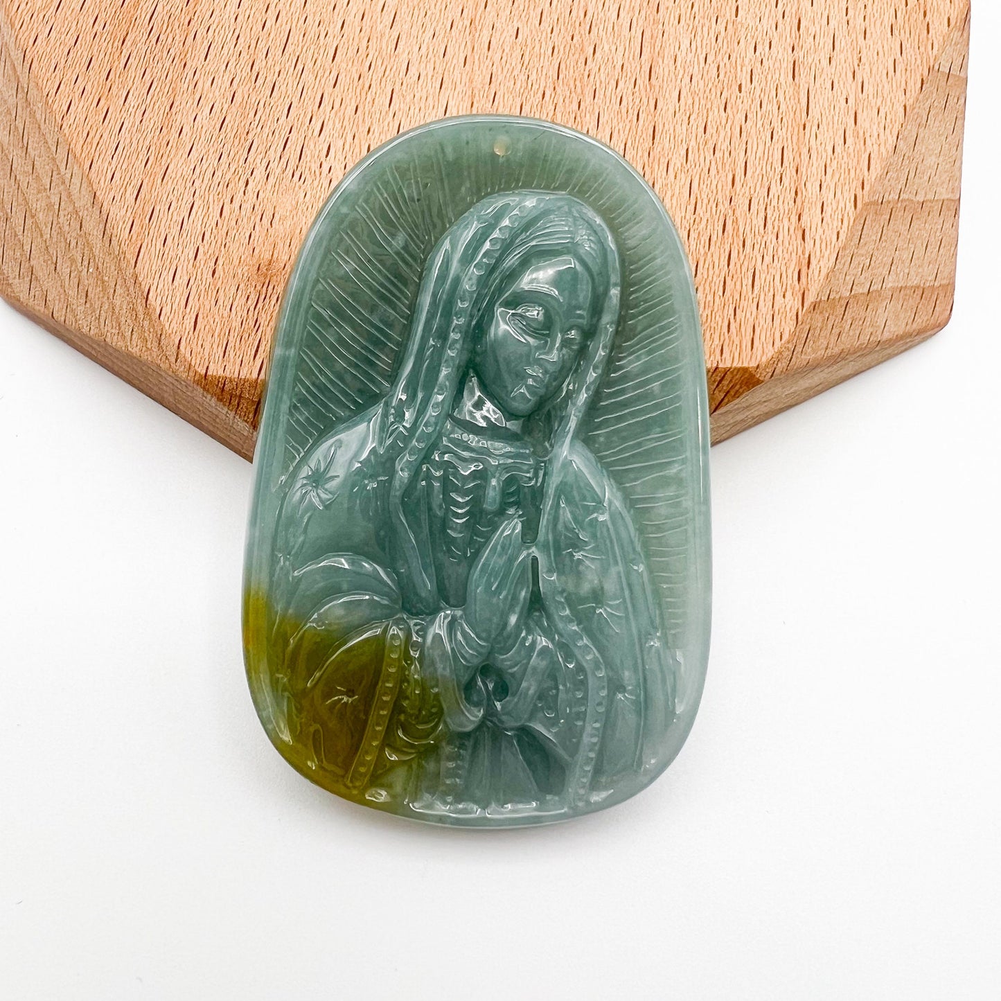 Jadeite Jade Virgin Mary, Mother of Jesus, Blue Green Jade, Christian Catholic Necklace, Hand Carved Necklace, XZ-1221-1671073319 - AriaDesignCollection