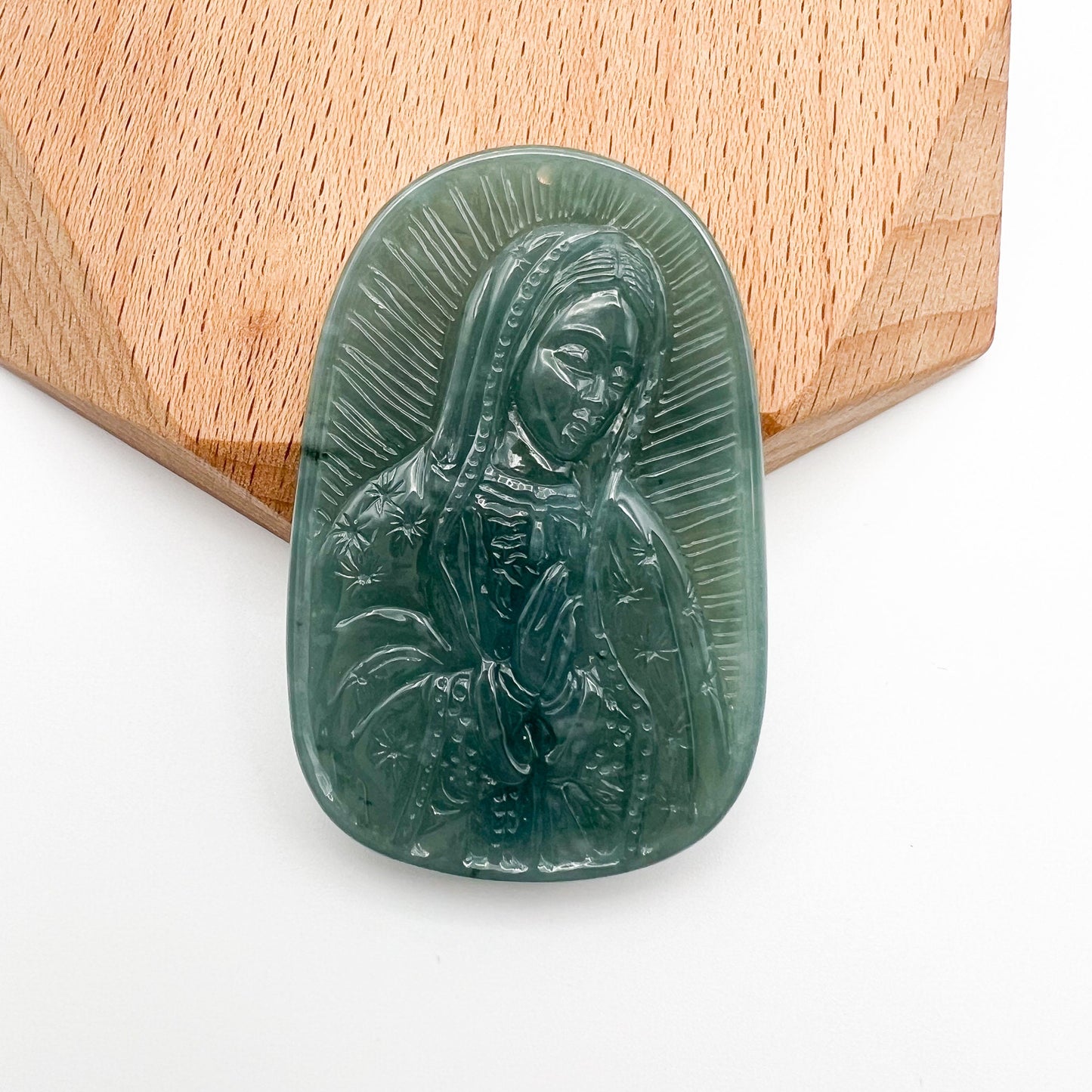 Jadeite Jade Virgin Mary, Mother of Jesus, Blue Green Jade, Christian Catholic Necklace, Hand Carved Necklace, XZ-1221-1671073796 - AriaDesignCollection