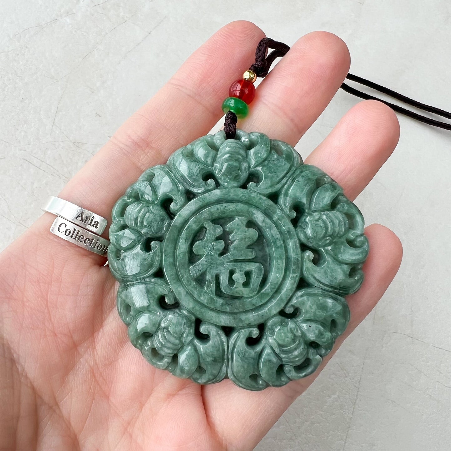 Jadeite Jade Chinese Luck "Fu" 福 Fortune and Bat Pendant, Hand Carved Jade Necklace, SHWQ-1022-1671167046 - AriaDesignCollection