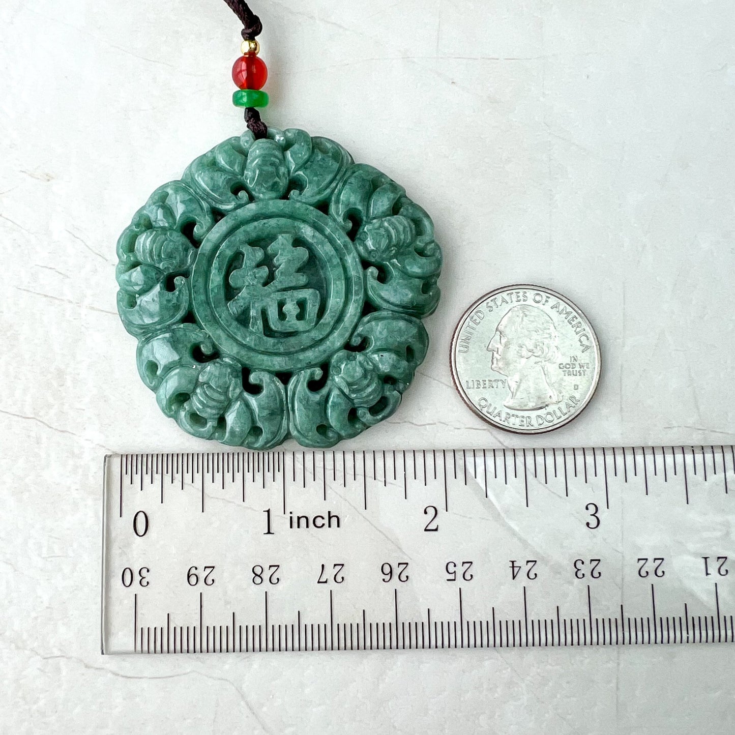 Jadeite Jade Chinese Luck "Fu" 福 Fortune and Bat Pendant, Hand Carved Jade Necklace, SHWQ-1022-1671167046 - AriaDesignCollection