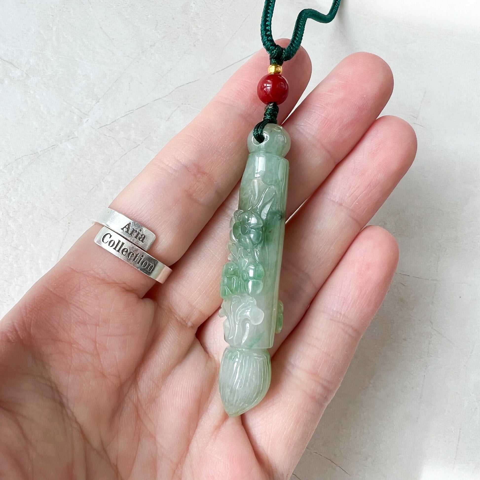 Green Translucent Jade Paint Brush Pendant, Jadeite Jade Hand Carved Pendant Necklace, FCSG-1221-1654981231 - AriaDesignCollection