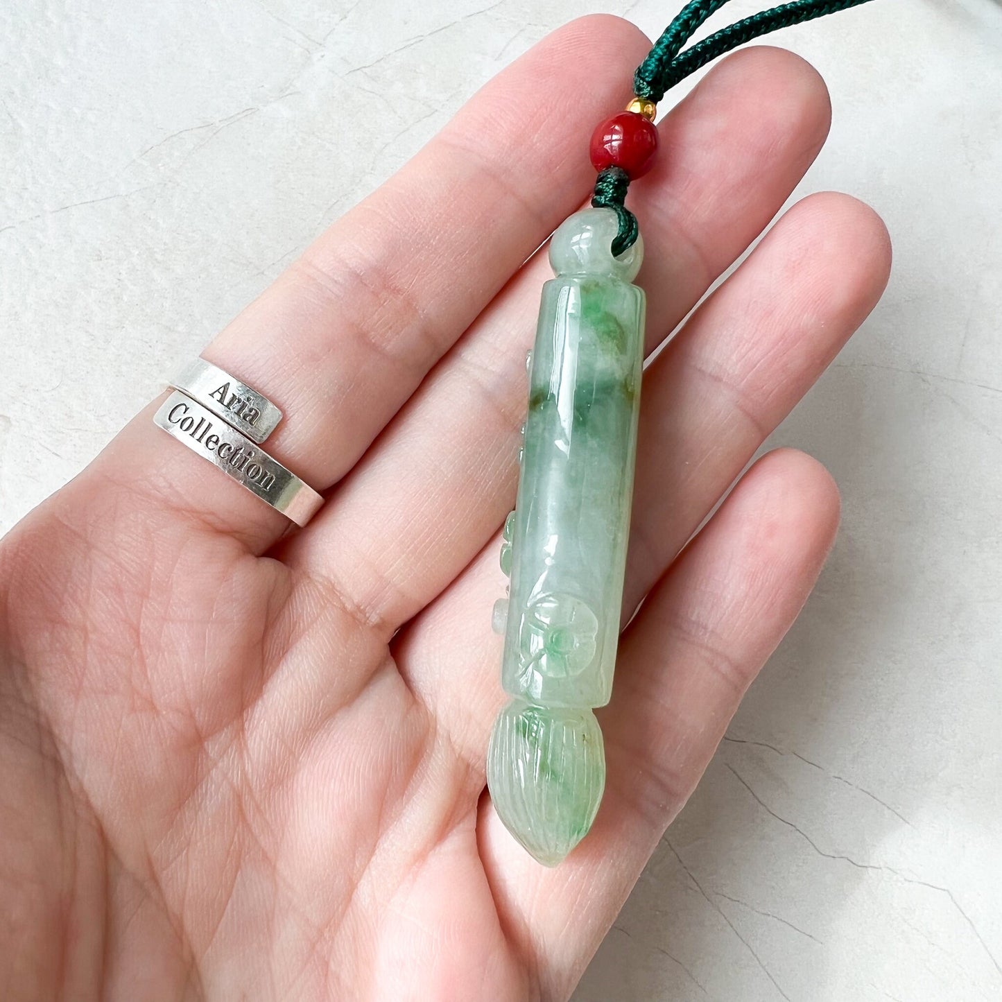 Green Translucent Jade Paint Brush Pendant, Jadeite Jade Hand Carved Pendant Necklace, FCSG-1221-1654981231 - AriaDesignCollection