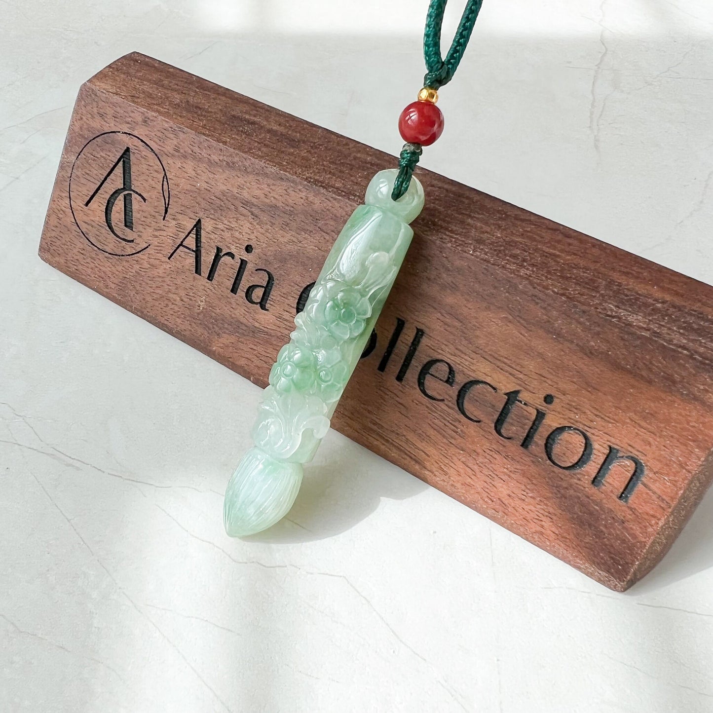 Green Translucent Jade Paint Brush Pendant, Jadeite Jade Hand Carved Pendant Necklace, FCSG-1221-1654981231 - AriaDesignCollection